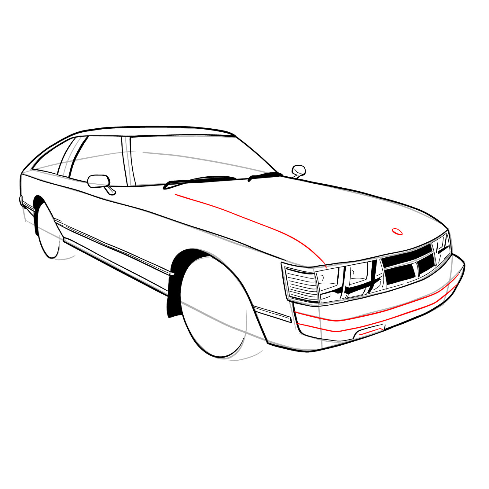 How to draw a 1979 Toyota Celica Supra Mk I Coupe - step 24
