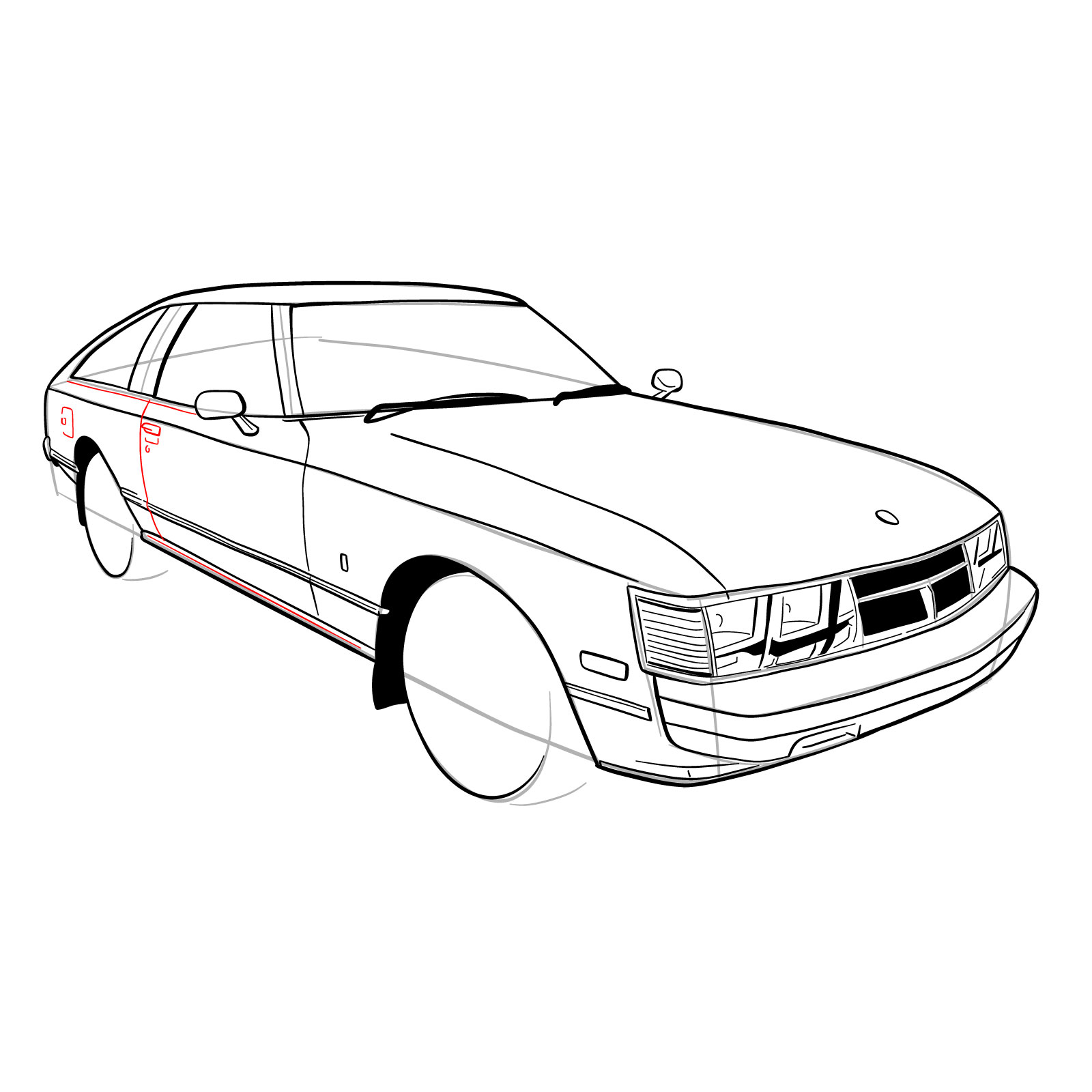 How to draw a 1979 Toyota Celica Supra Mk I Coupe - step 26
