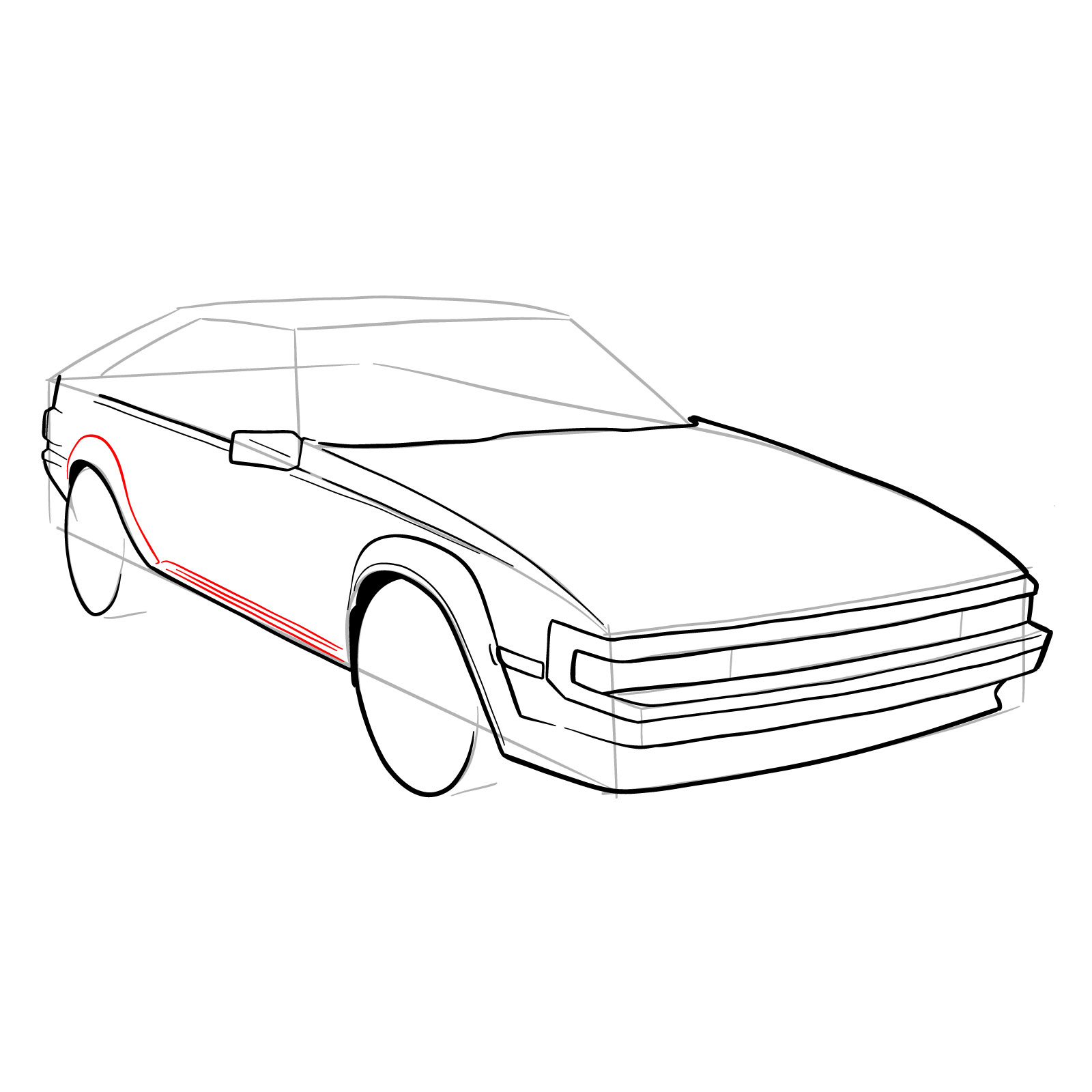 How to draw a 1985 Toyota Celica Supra P Type MK 2 - step 19