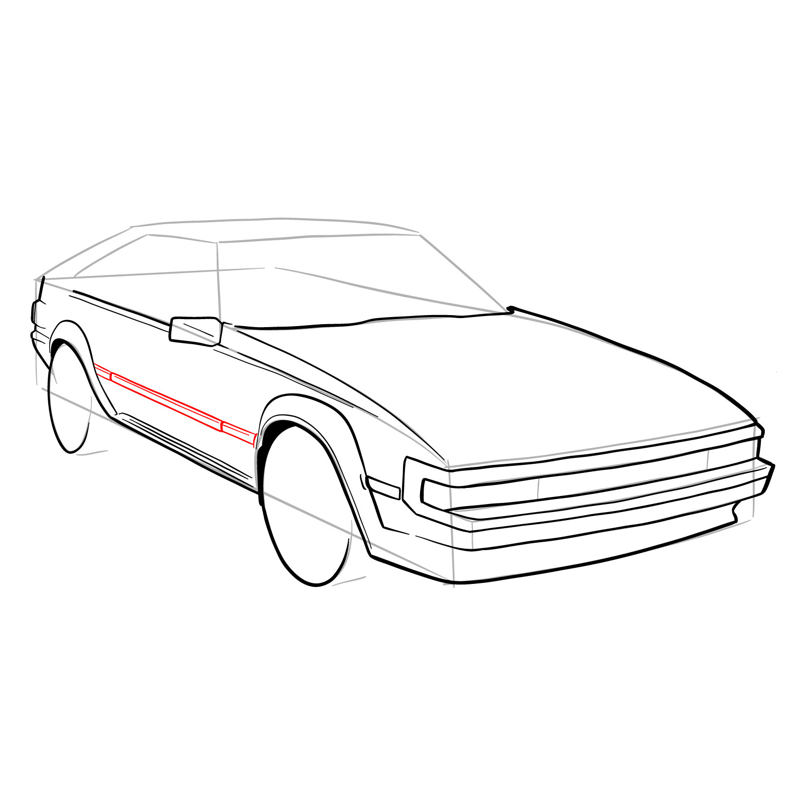 How to draw a 1985 Toyota Celica Supra P Type MK 2 - step 20