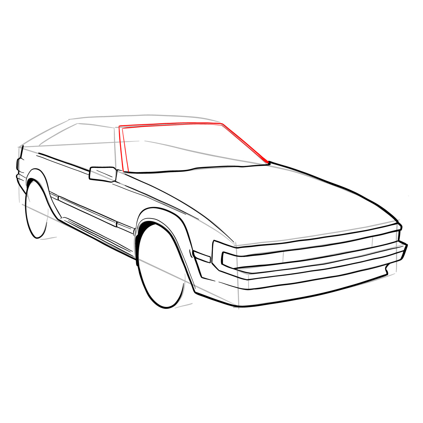 How to draw a 1985 Toyota Celica Supra P Type MK 2 - step 21