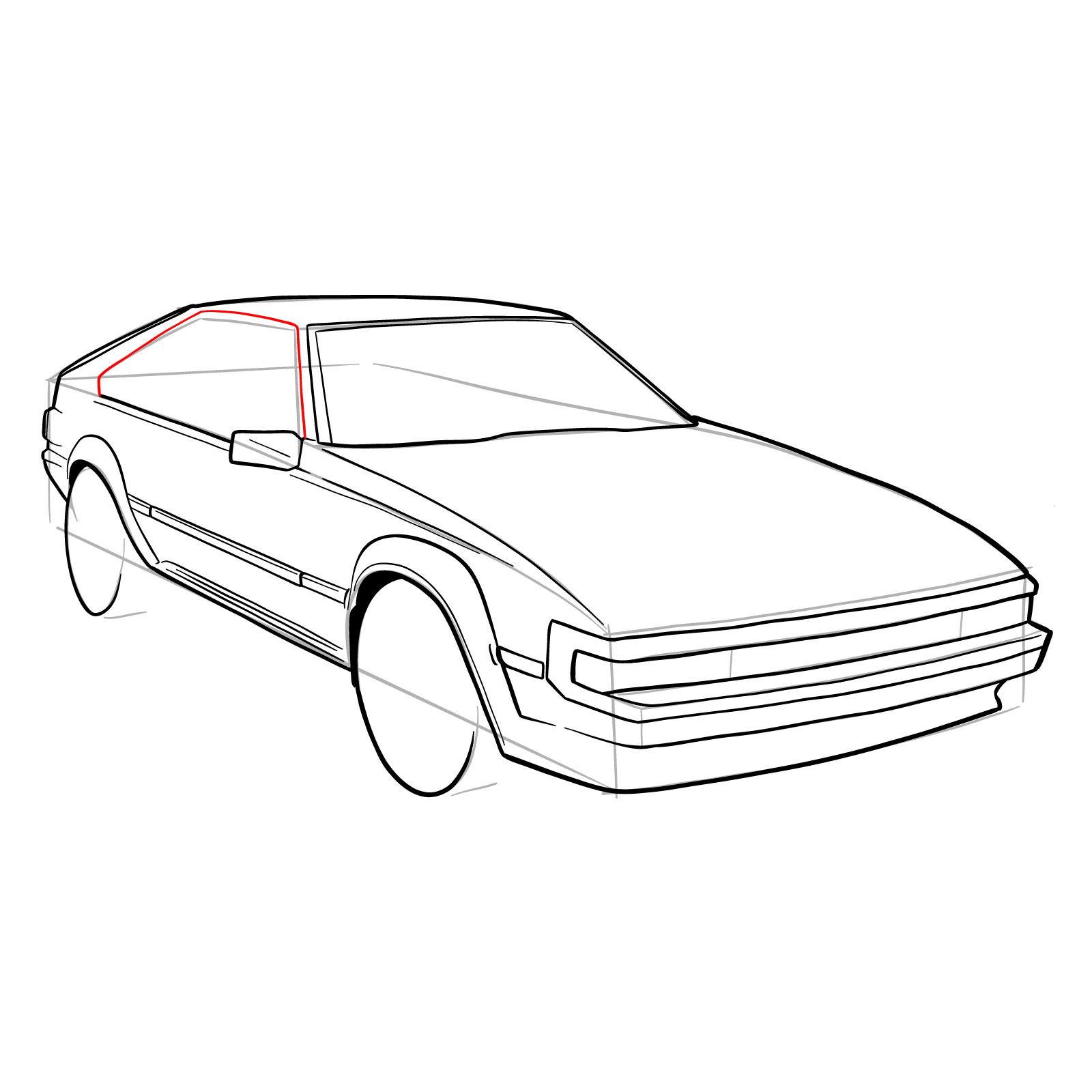 How to draw a 1985 Toyota Celica Supra P Type MK 2 - step 23