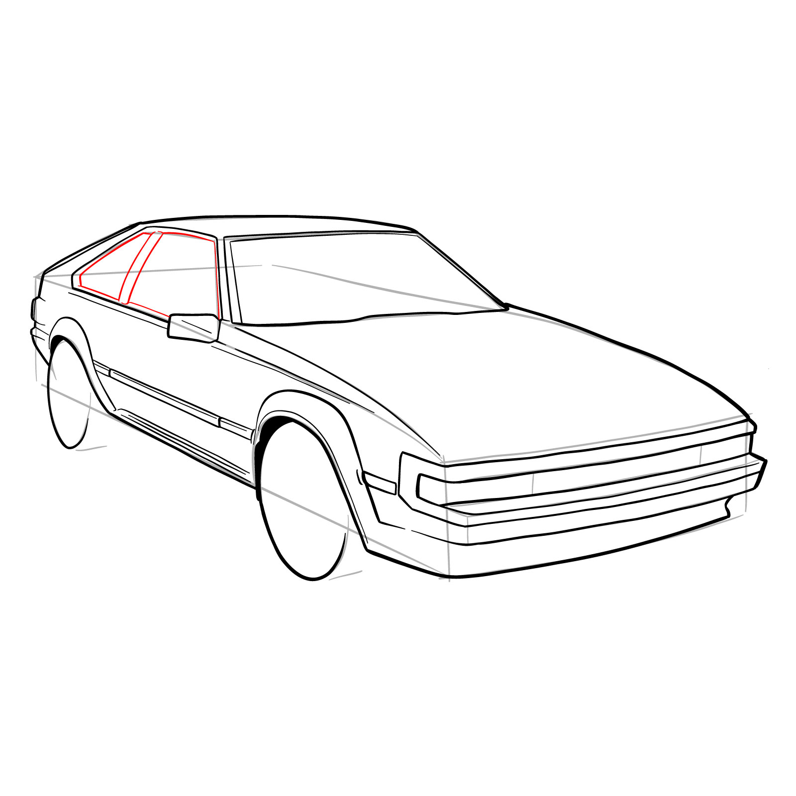 How to draw a 1985 Toyota Celica Supra P Type MK 2 - step 24