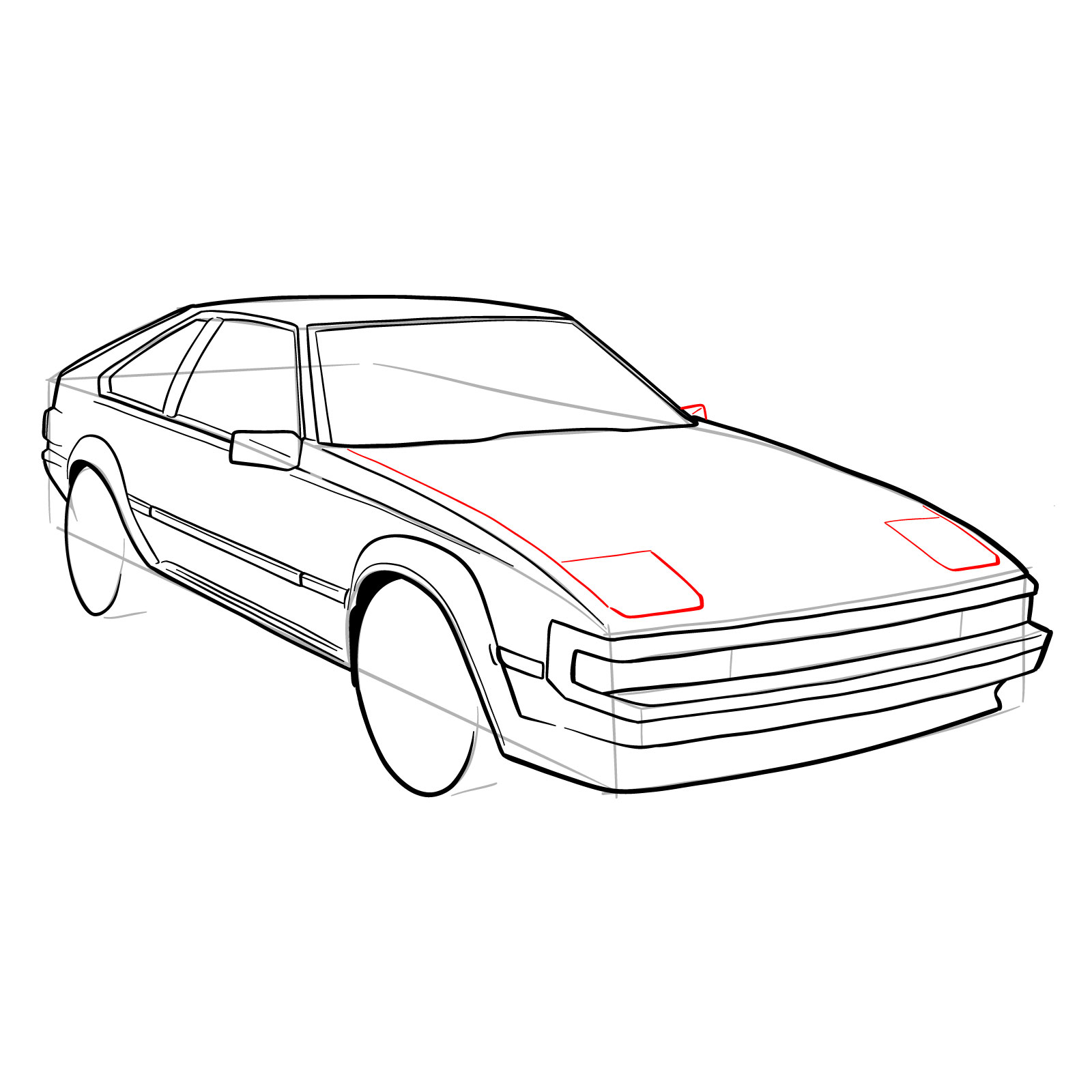 How to draw a 1985 Toyota Celica Supra P Type MK 2 - step 25