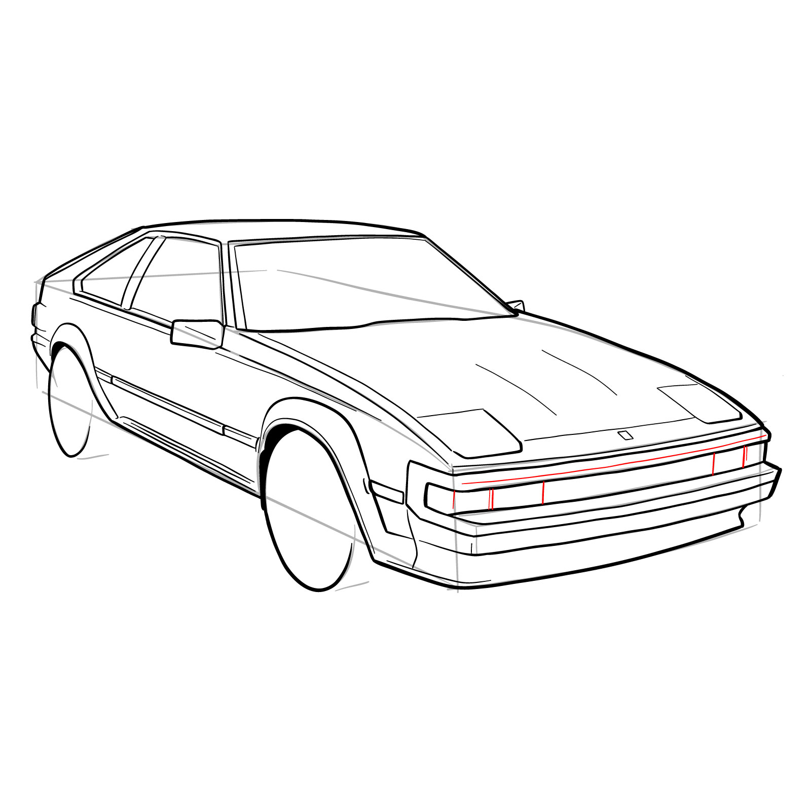 How to draw a 1985 Toyota Celica Supra P Type MK 2 - step 27