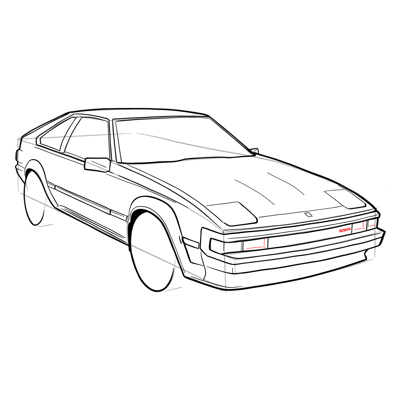 How to draw a 1985 Toyota Celica Supra P Type MK 2 - step 28