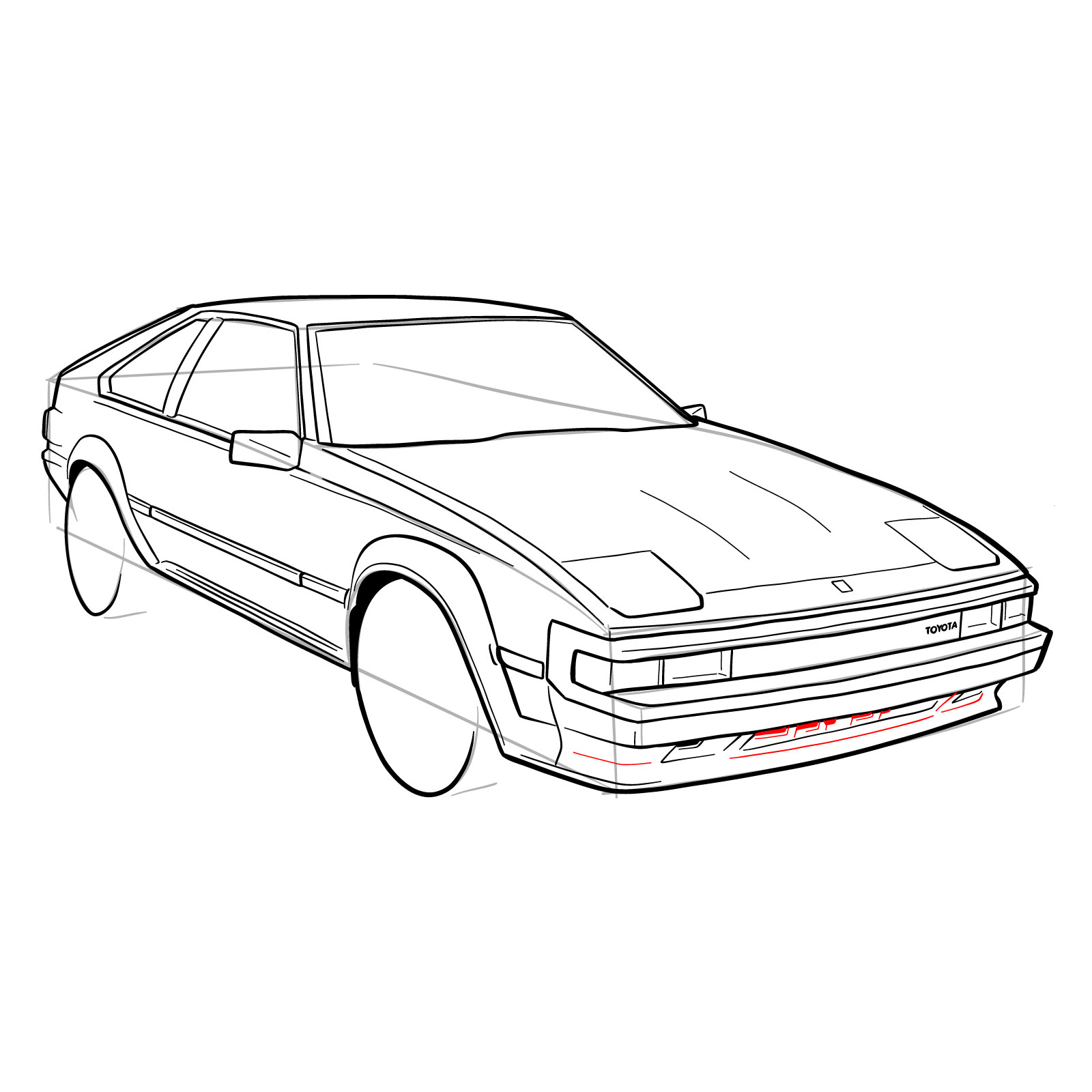How to draw a 1985 Toyota Celica Supra P Type MK 2 - step 30