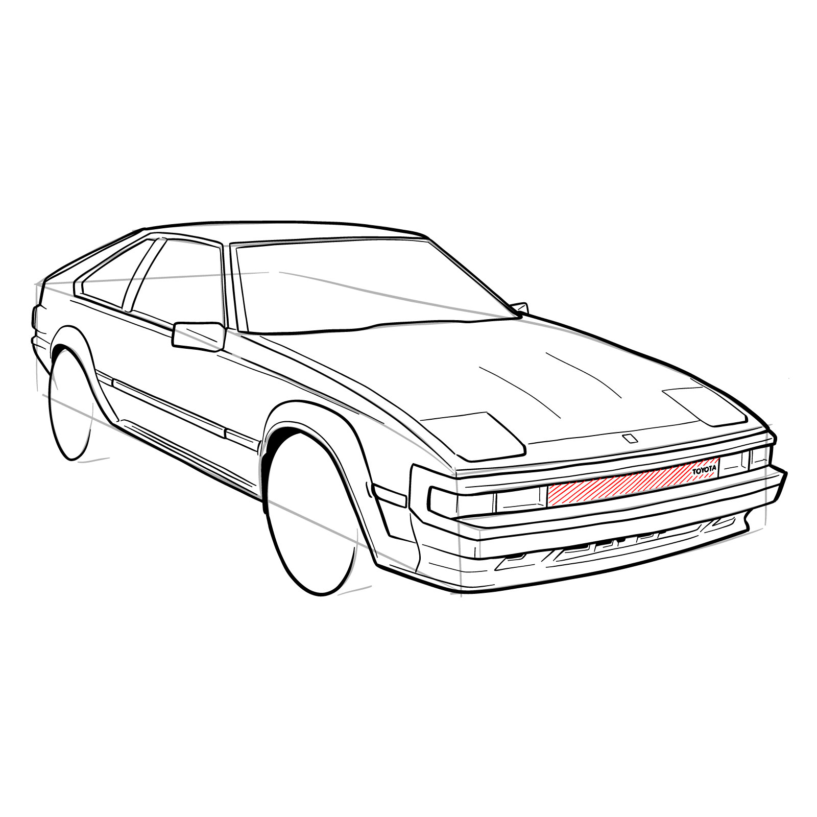 How to draw a 1985 Toyota Celica Supra P Type MK 2 - step 31