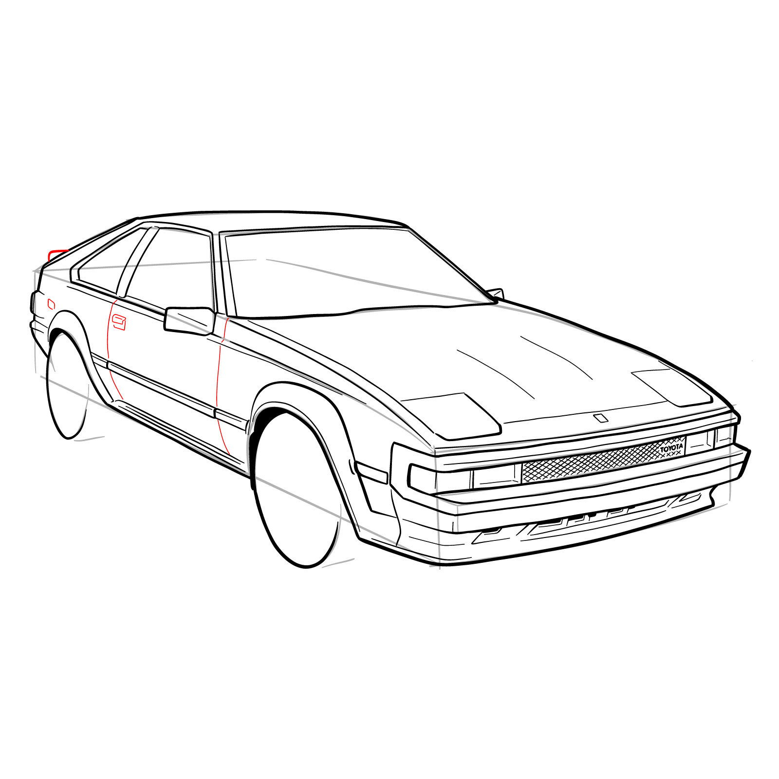 How to draw a 1985 Toyota Celica Supra P Type MK 2 - step 33