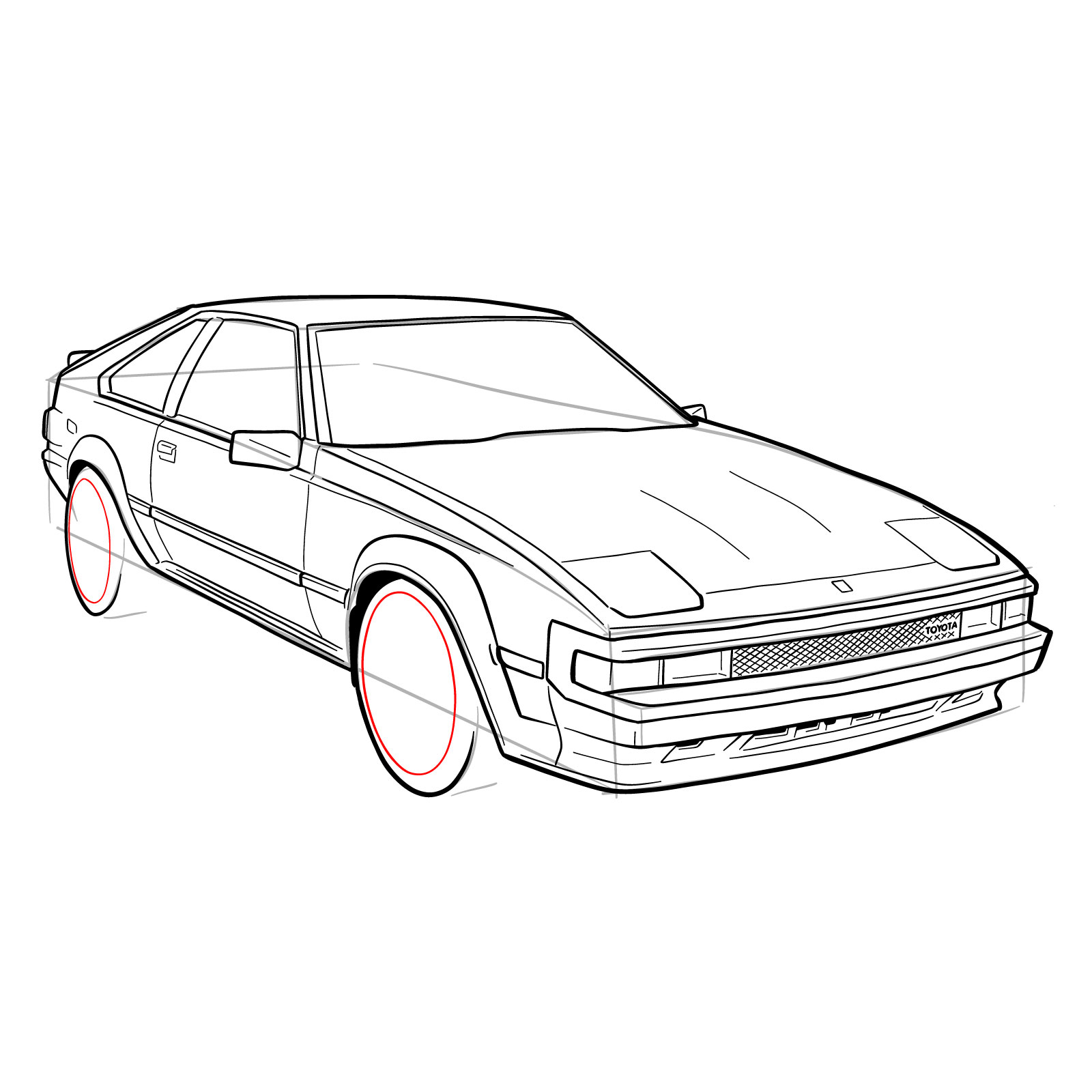 How to draw a 1985 Toyota Celica Supra P Type MK 2 - step 34