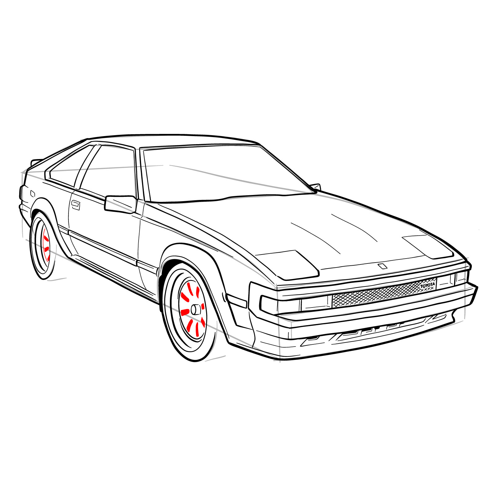 How to draw a 1985 Toyota Celica Supra P Type MK 2 - step 36