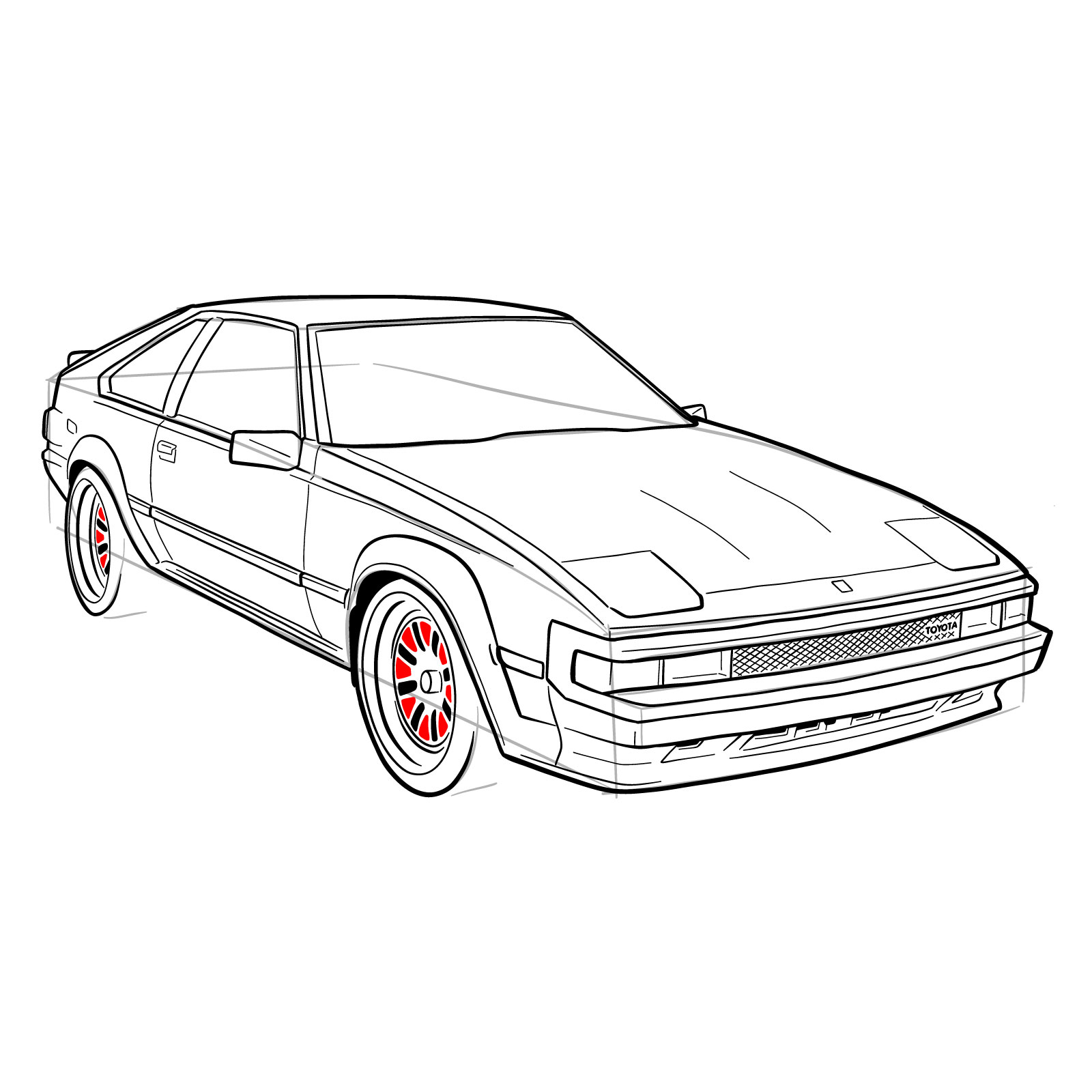 How to draw a 1985 Toyota Celica Supra P Type MK 2 - step 37