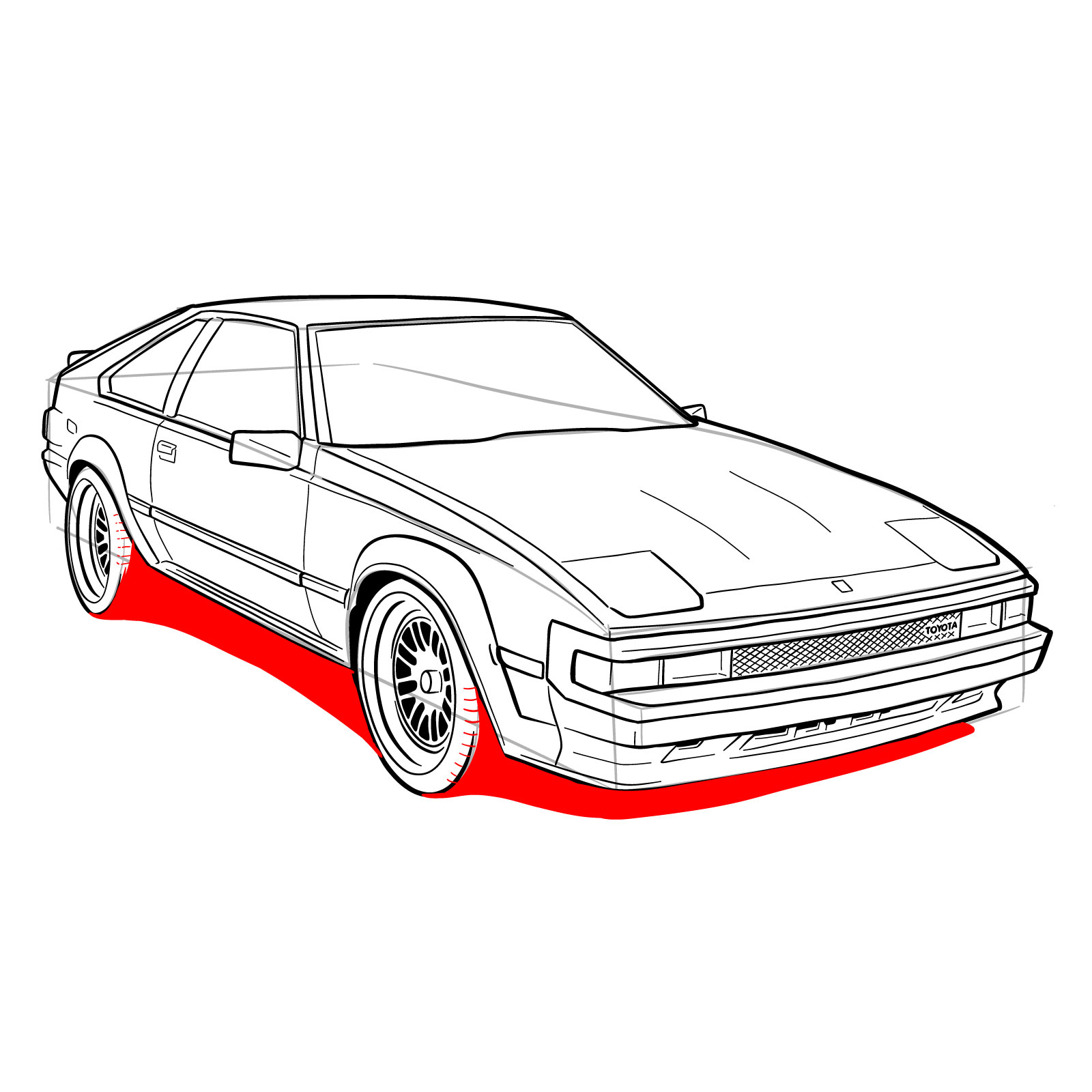How to draw a 1985 Toyota Celica Supra P Type MK 2 - step 38