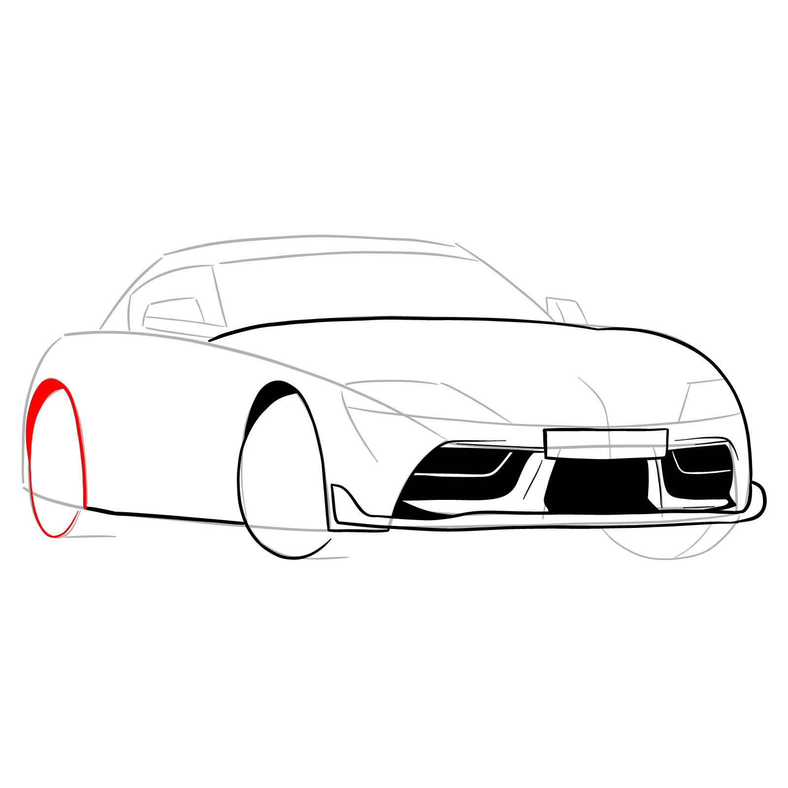 How to draw a 2020 Toyota GR Supra A90 MK 5 - step 12