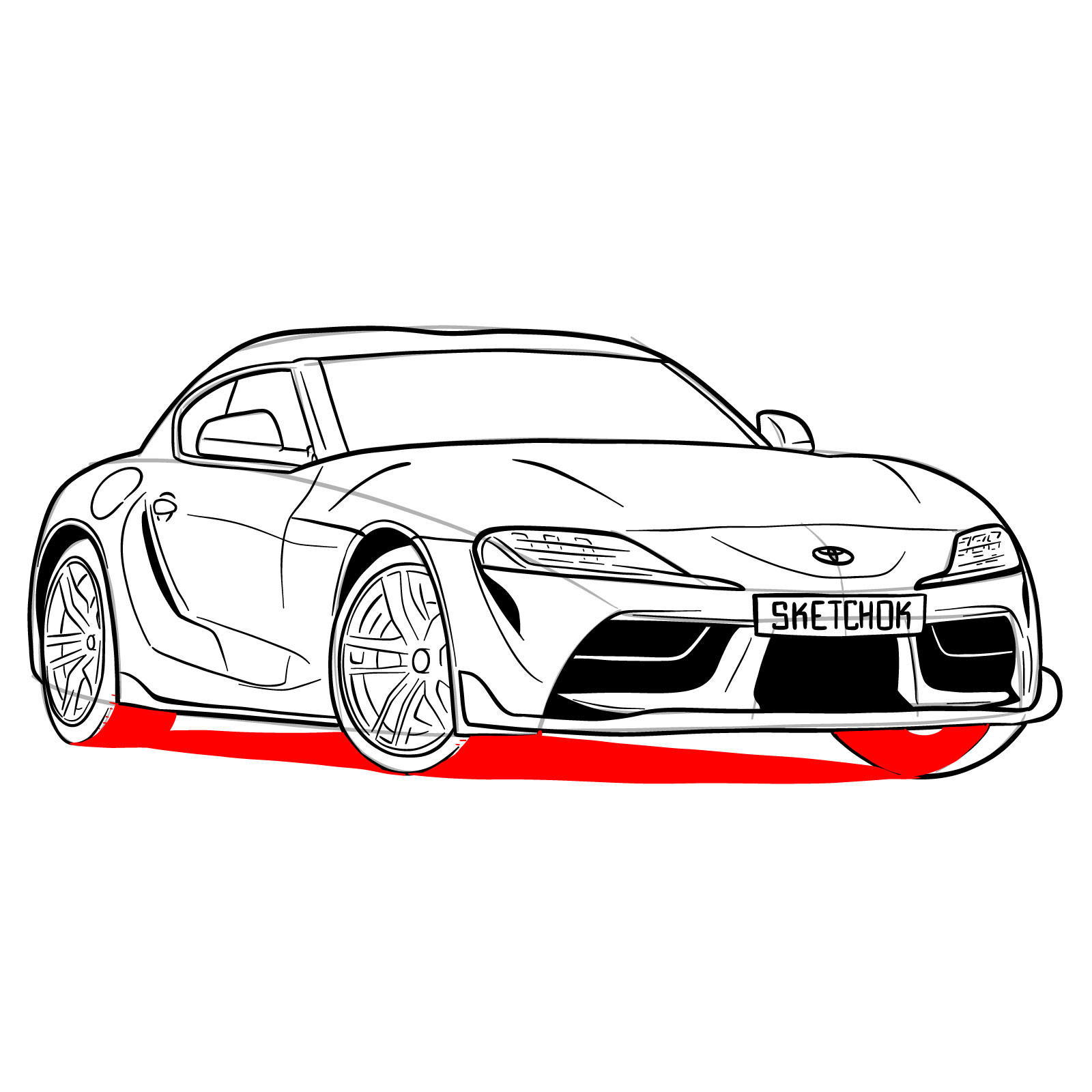 How to draw a 2020 Toyota GR Supra A90 MK 5 - step 29