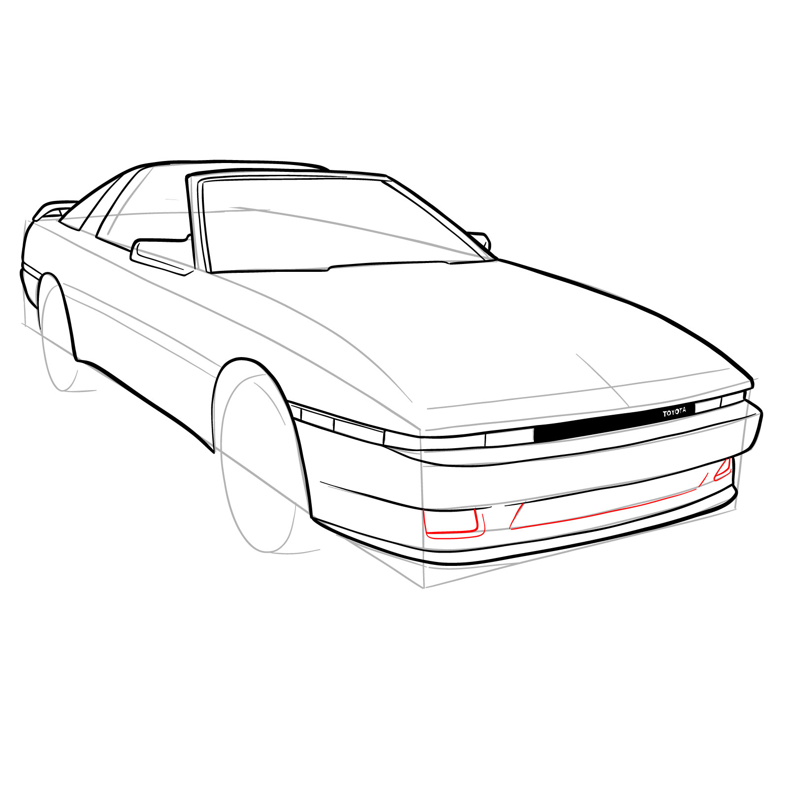 How to draw a 1988 Toyota Supra Turbo MK 3 - step 19