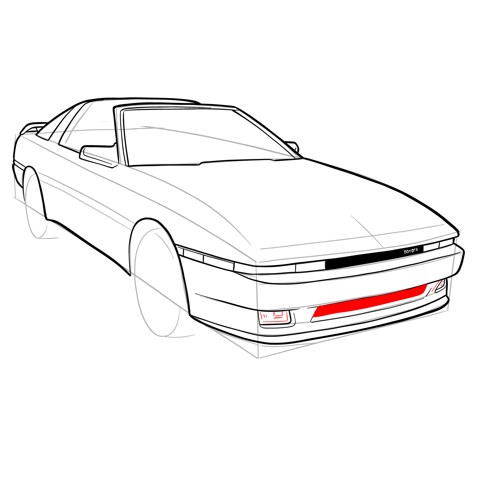 How to draw a 1988 Toyota Supra Turbo MK 3 - step 20