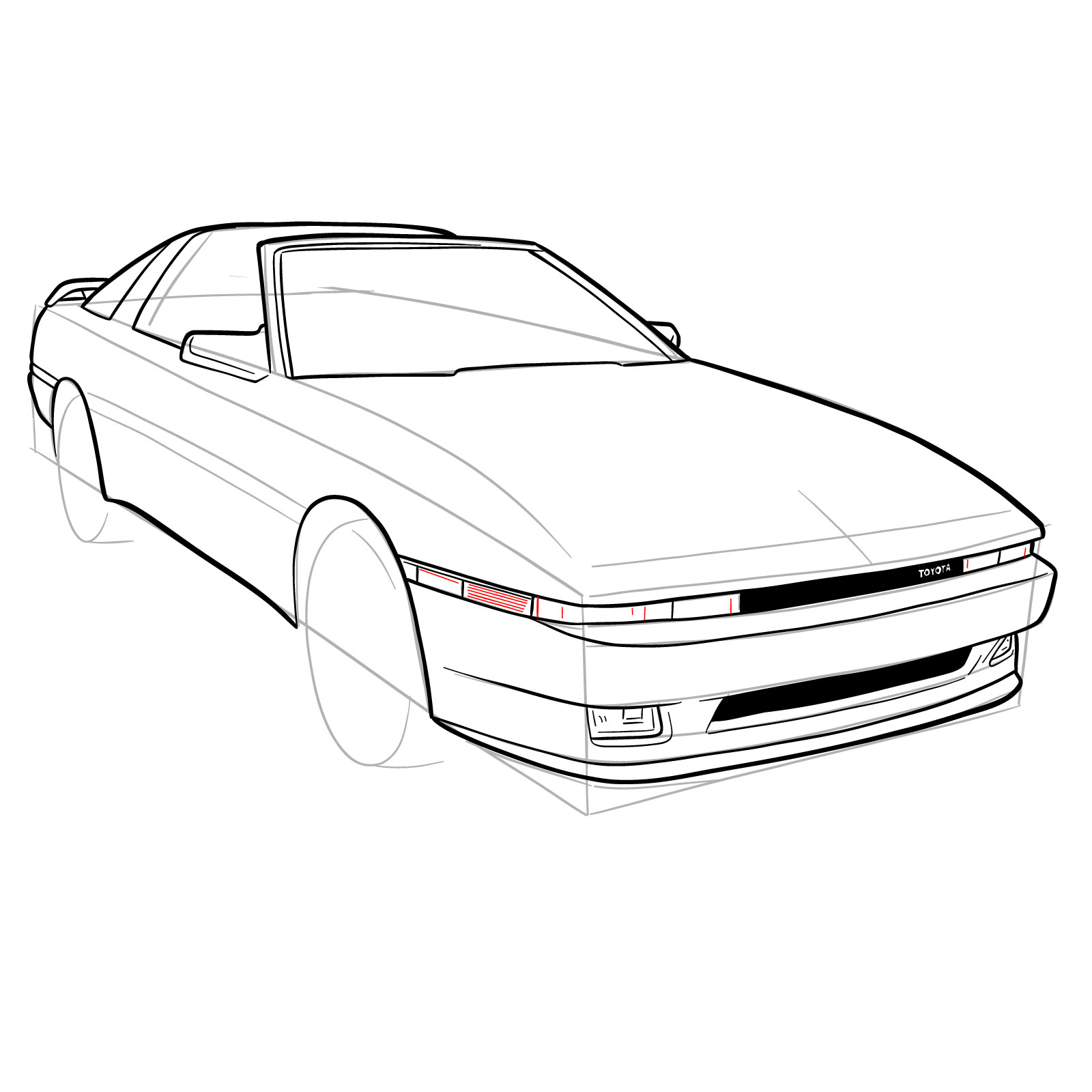 How to draw a 1988 Toyota Supra Turbo MK 3 - step 21