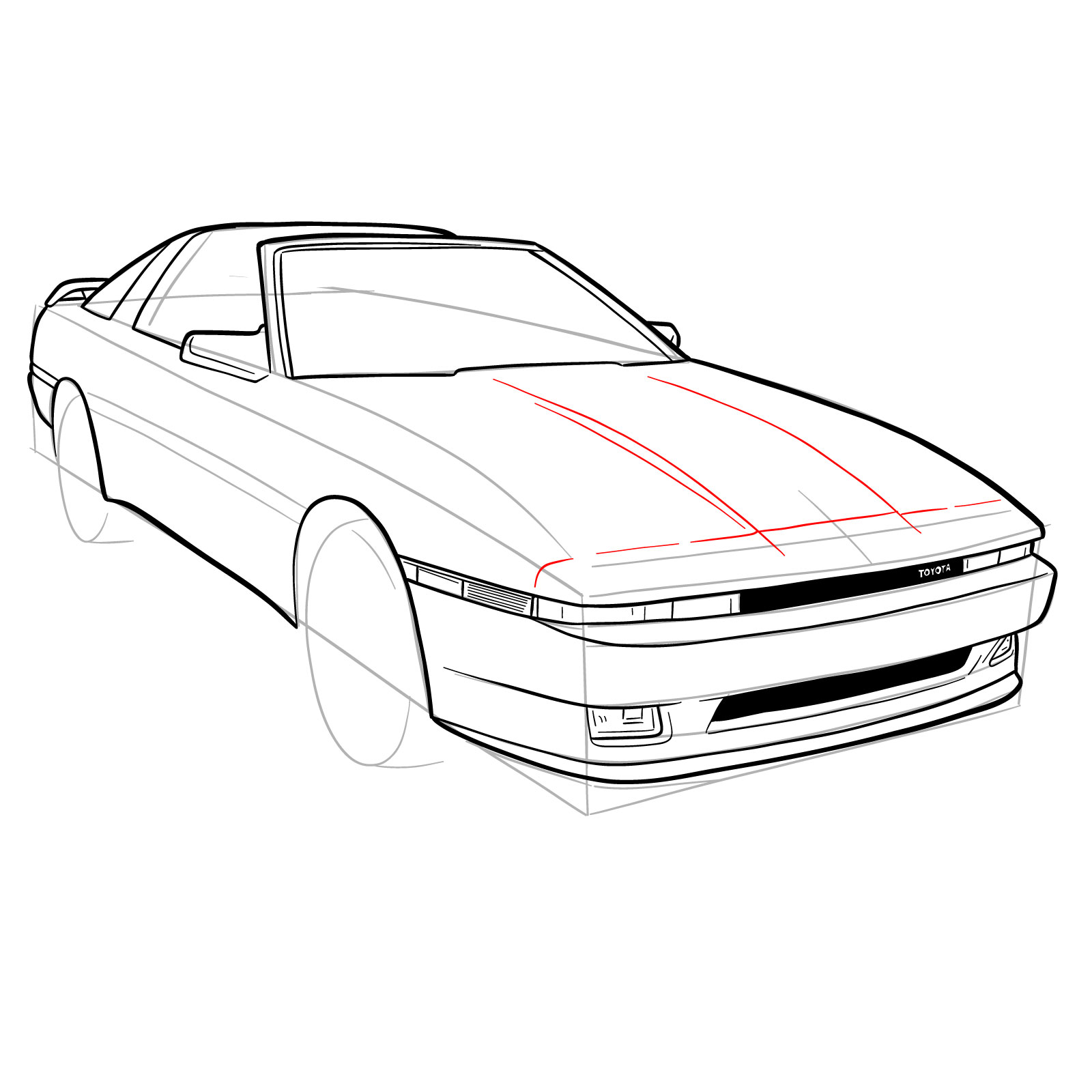 How to draw a 1988 Toyota Supra Turbo MK 3 - step 22