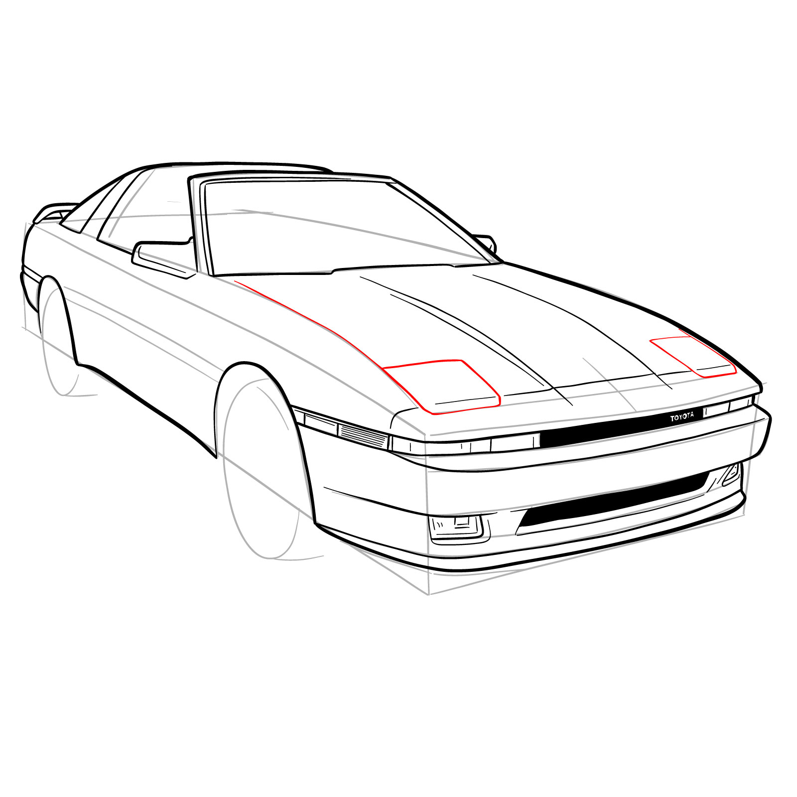 How to draw a 1988 Toyota Supra Turbo MK 3 - step 23