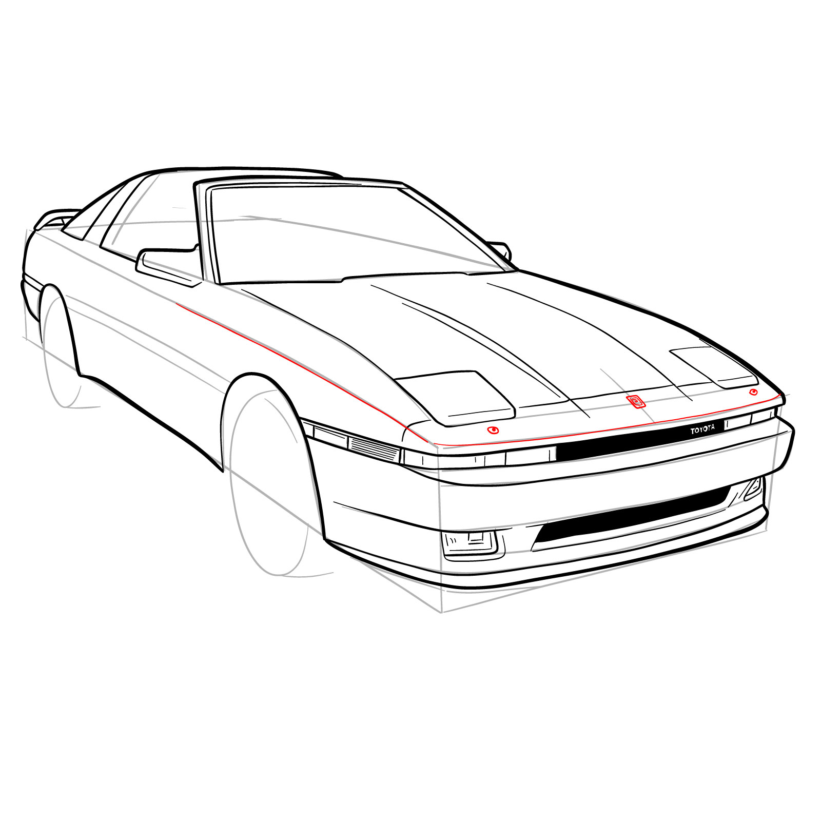 How to draw a 1988 Toyota Supra Turbo MK 3 - step 24