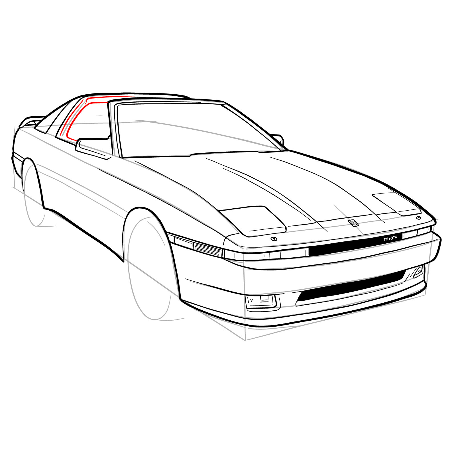 How to draw a 1988 Toyota Supra Turbo MK 3 - step 25