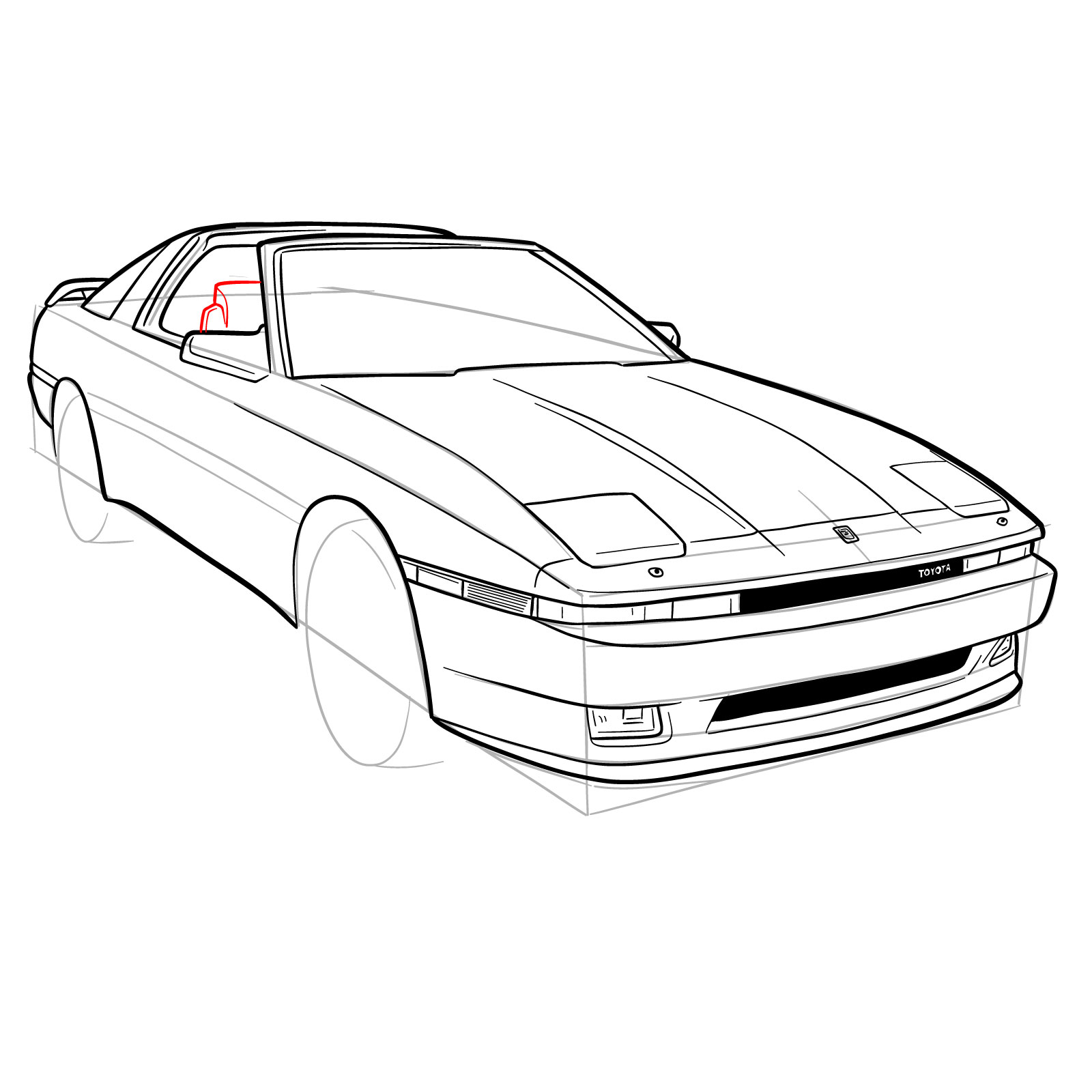 How to draw a 1988 Toyota Supra Turbo MK 3 - step 26