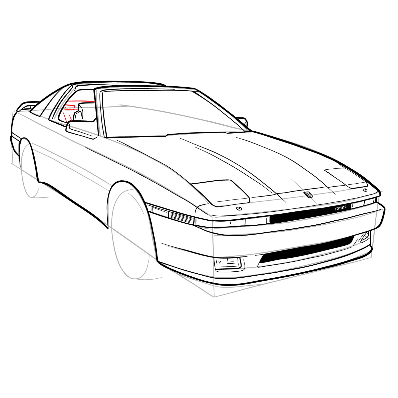 How to draw a 1988 Toyota Supra Turbo MK 3 - step 27