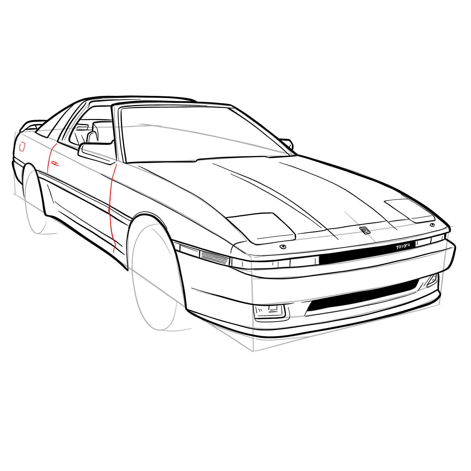 How to draw a 1988 Toyota Supra Turbo MK 3 - step 29