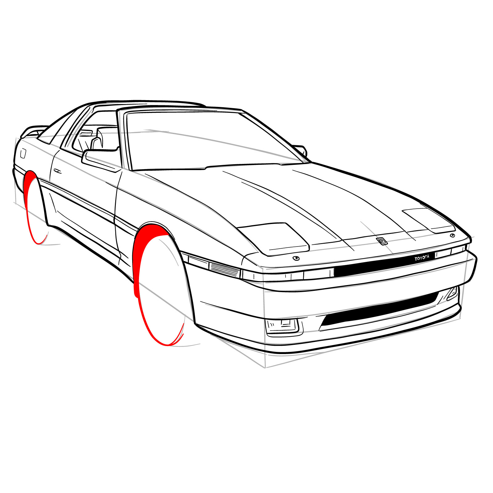 How to draw a 1988 Toyota Supra Turbo MK 3 - step 30