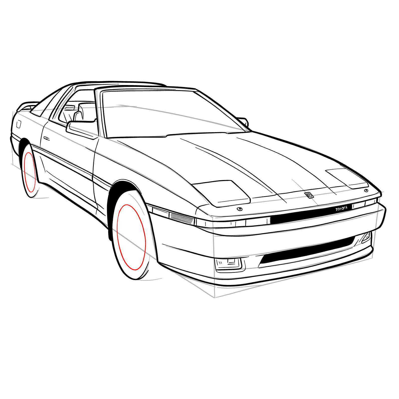 How to draw a 1988 Toyota Supra Turbo MK 3 - step 31
