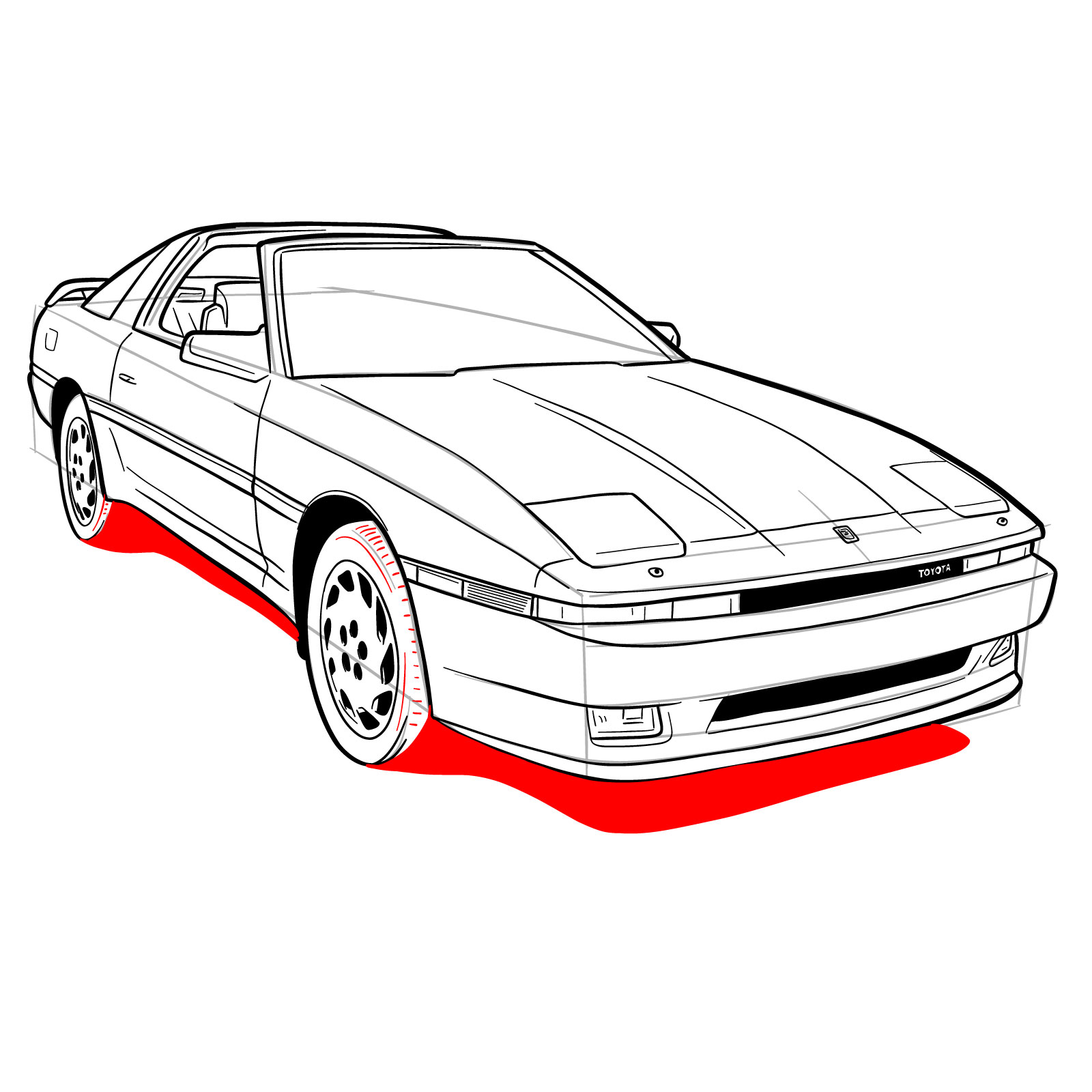 How to draw a 1988 Toyota Supra Turbo MK 3 - step 33
