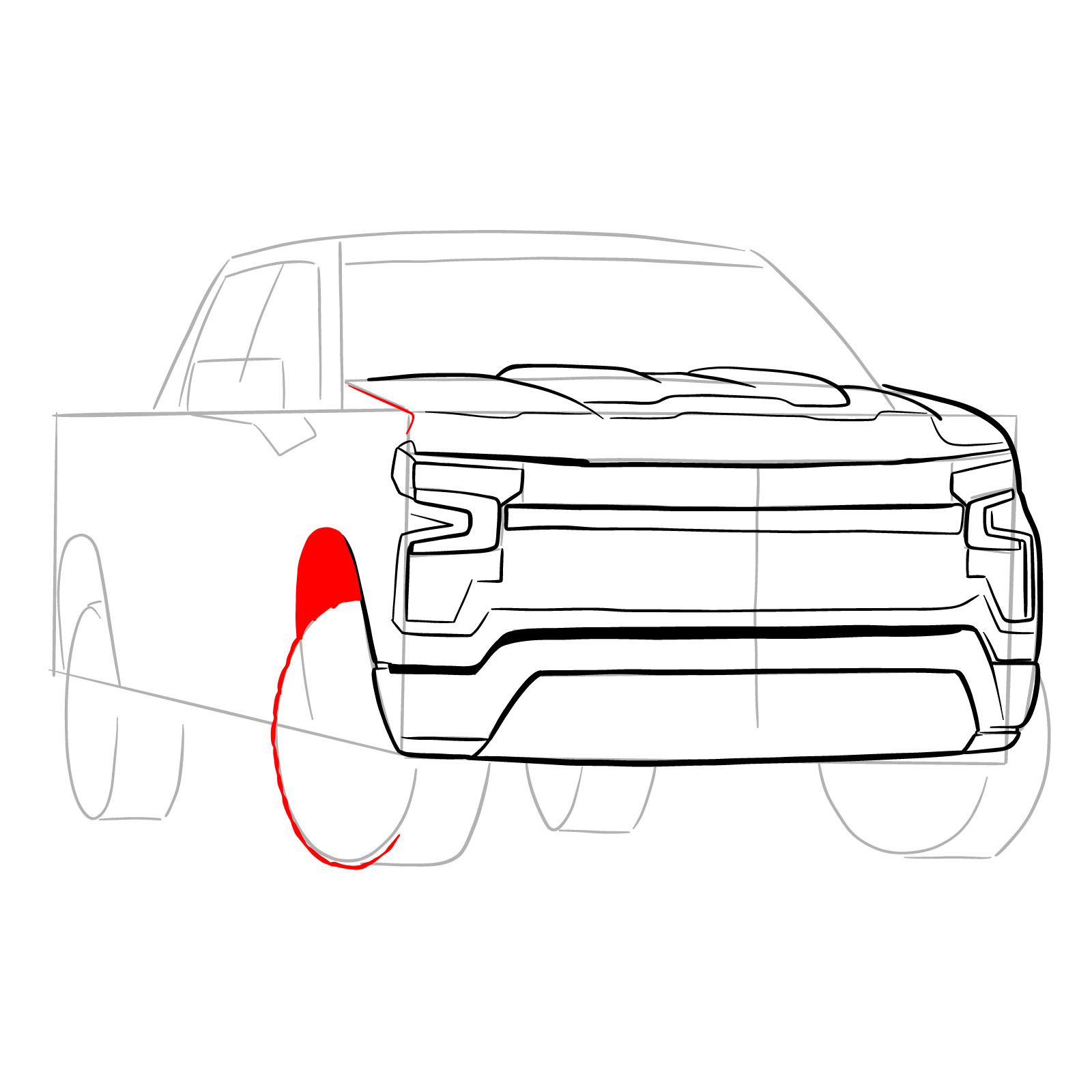 How to draw a 2022 Chevy Silverado - step 16