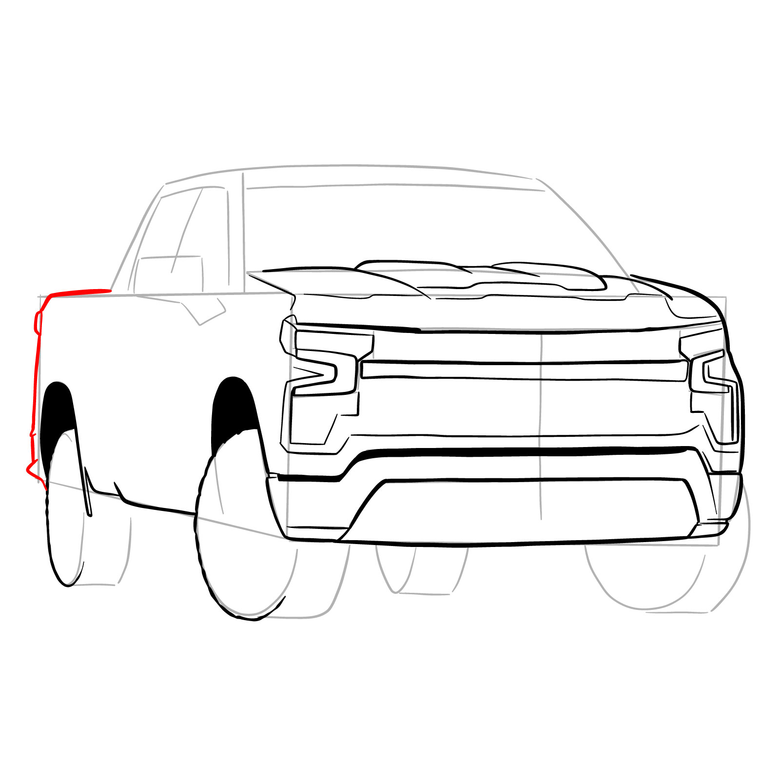 How to draw a 2022 Chevy Silverado - step 19