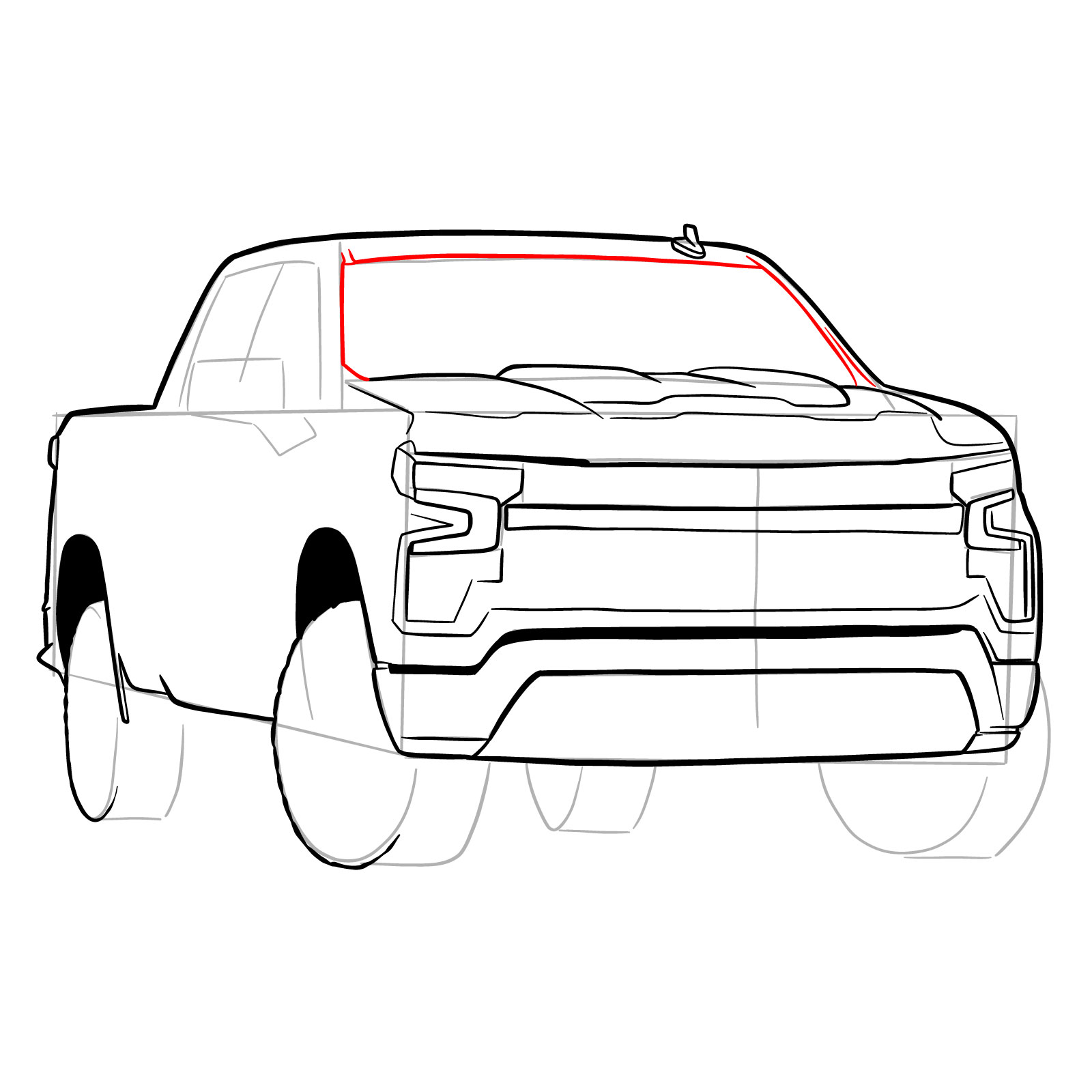 How to draw a 2022 Chevy Silverado - step 21