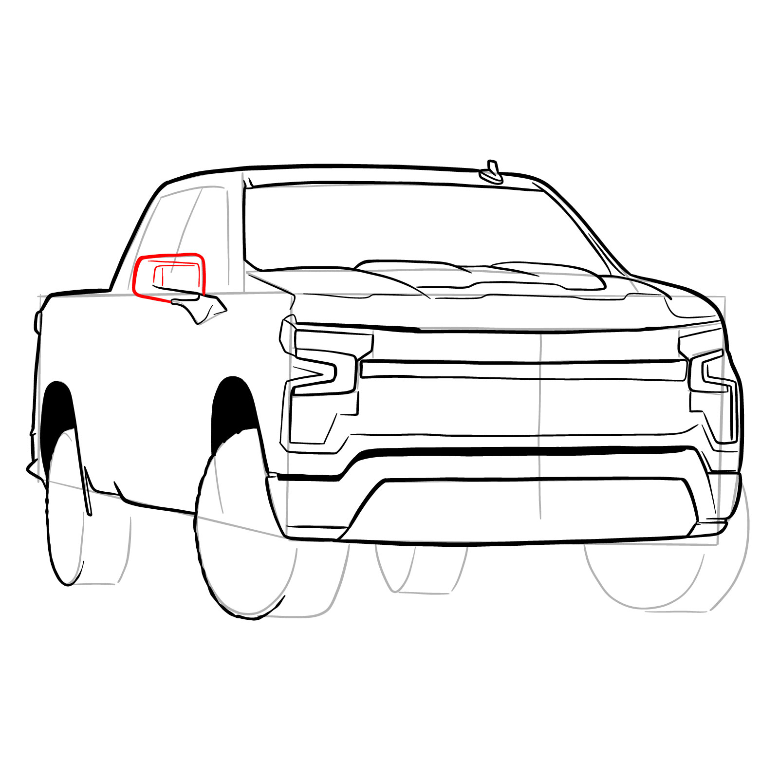 How to draw a 2022 Chevy Silverado - step 23