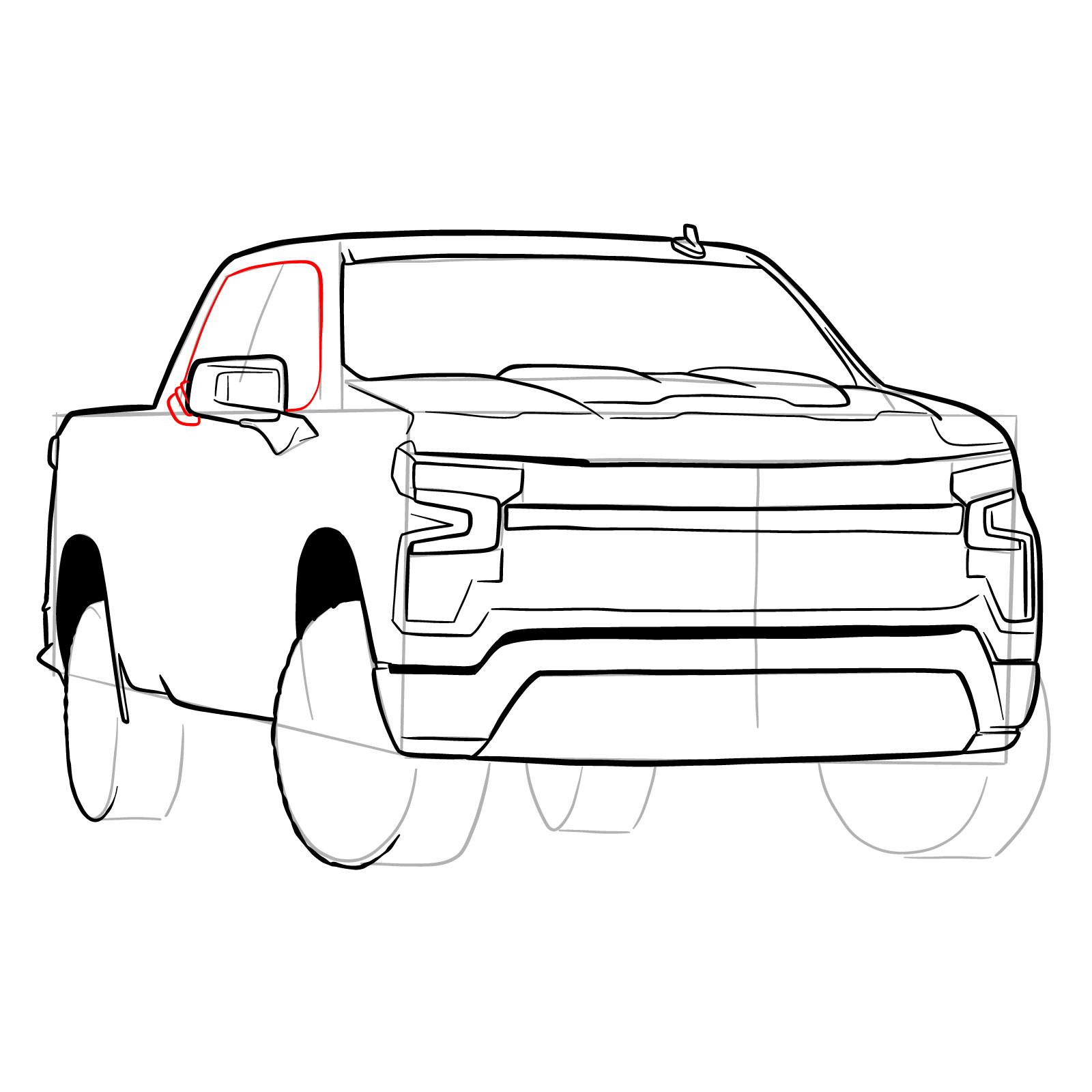 How to draw a 2022 Chevy Silverado - step 24