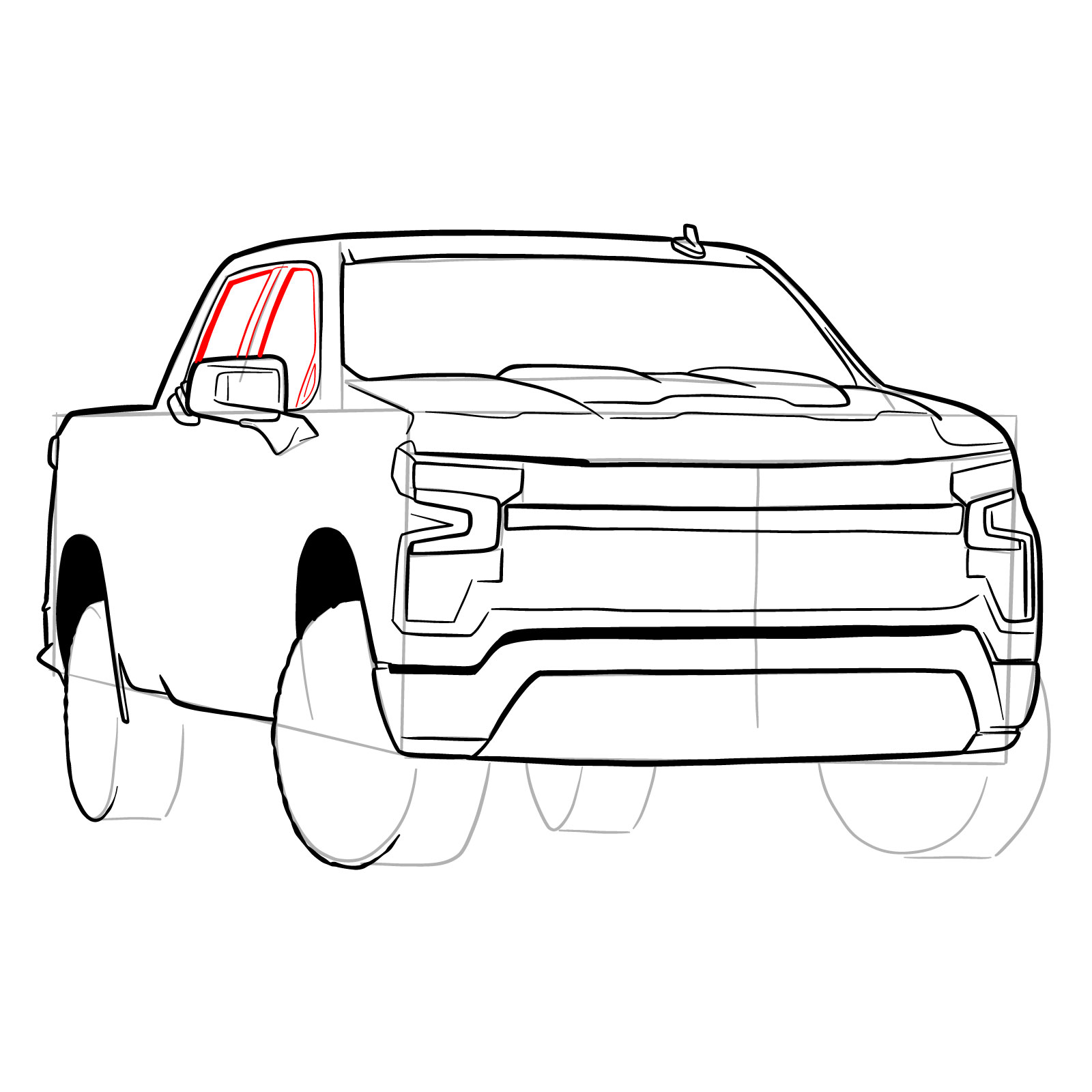 How to draw a 2022 Chevy Silverado - step 25