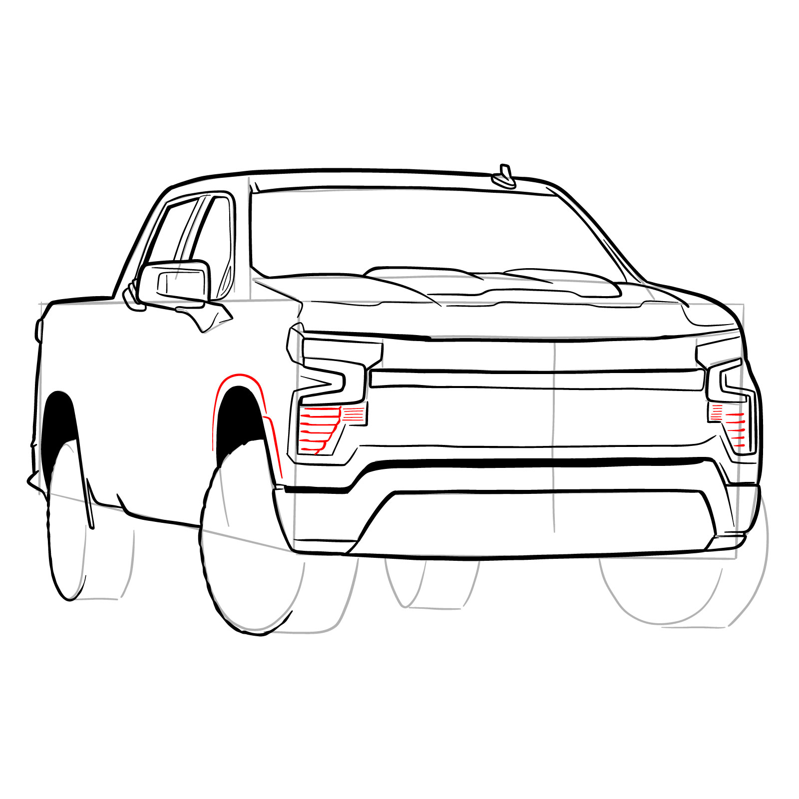 How to draw a 2022 Chevy Silverado - step 26