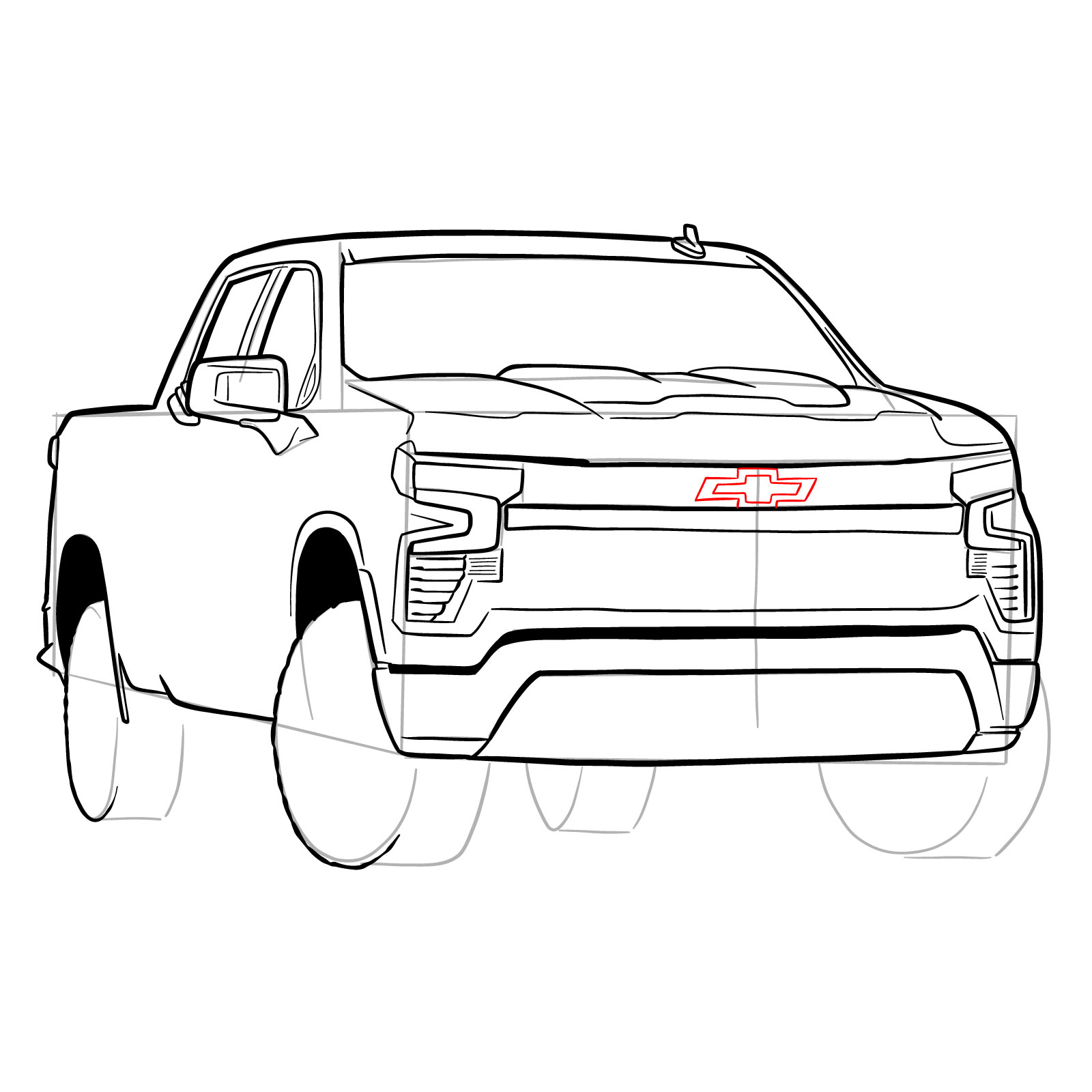How to draw a 2022 Chevy Silverado - step 27