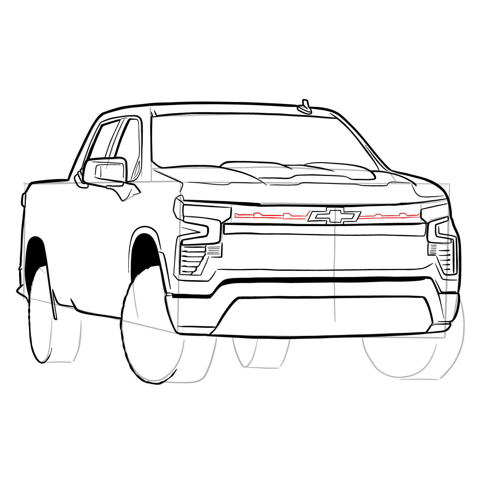 How to draw a 2022 Chevy Silverado - step 28