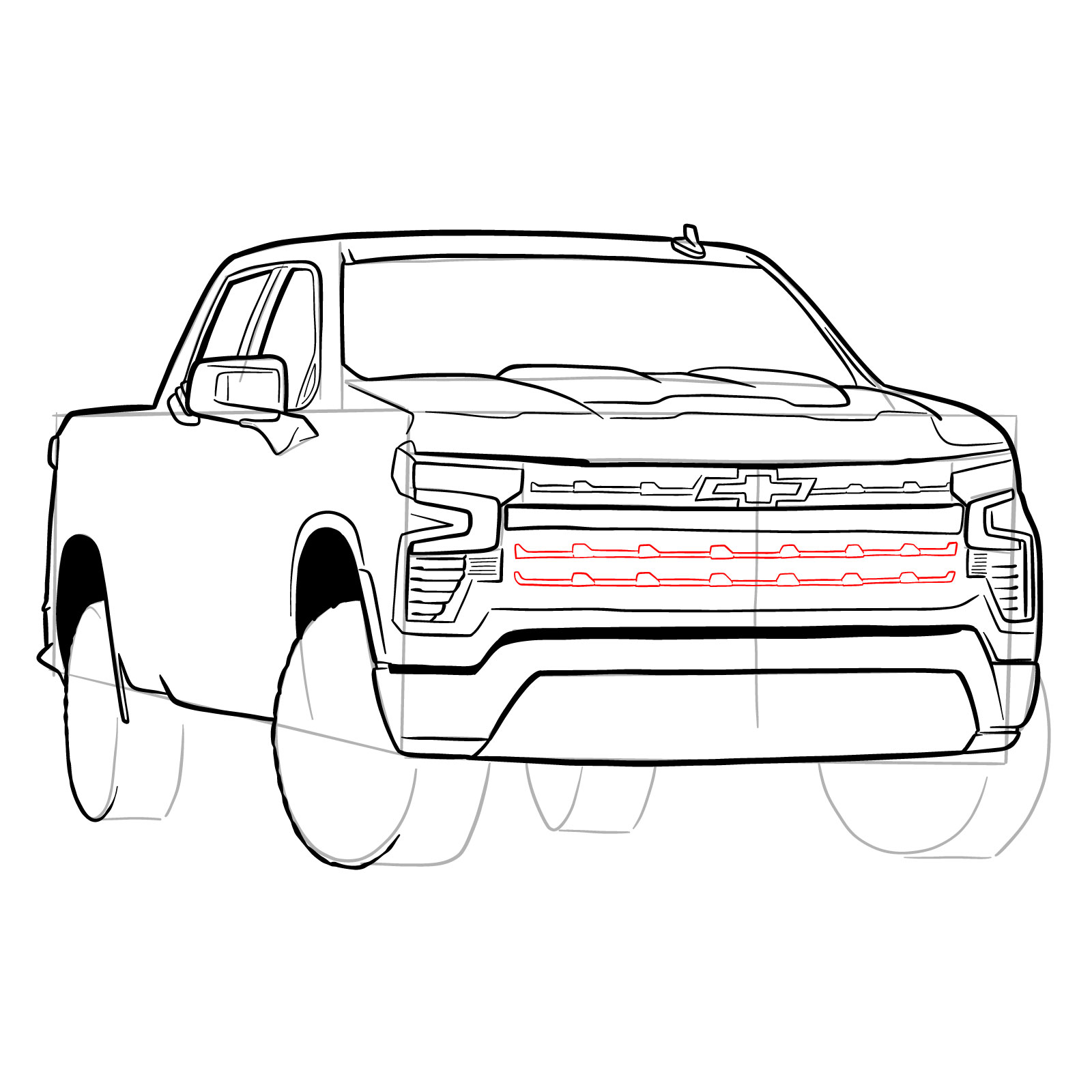 How to draw a 2022 Chevy Silverado - step 29
