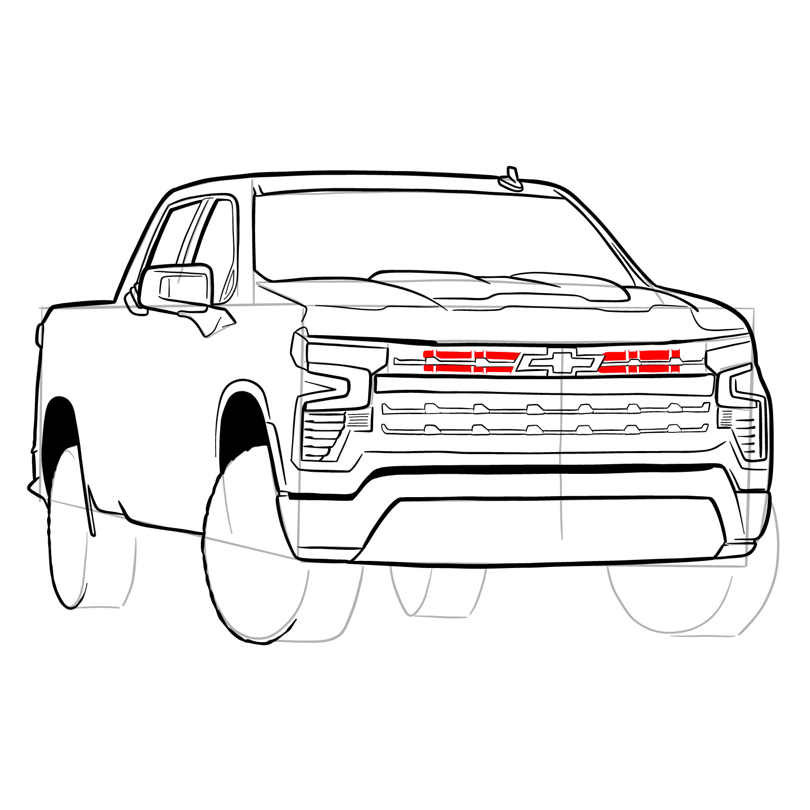 How to draw a 2022 Chevy Silverado - step 30