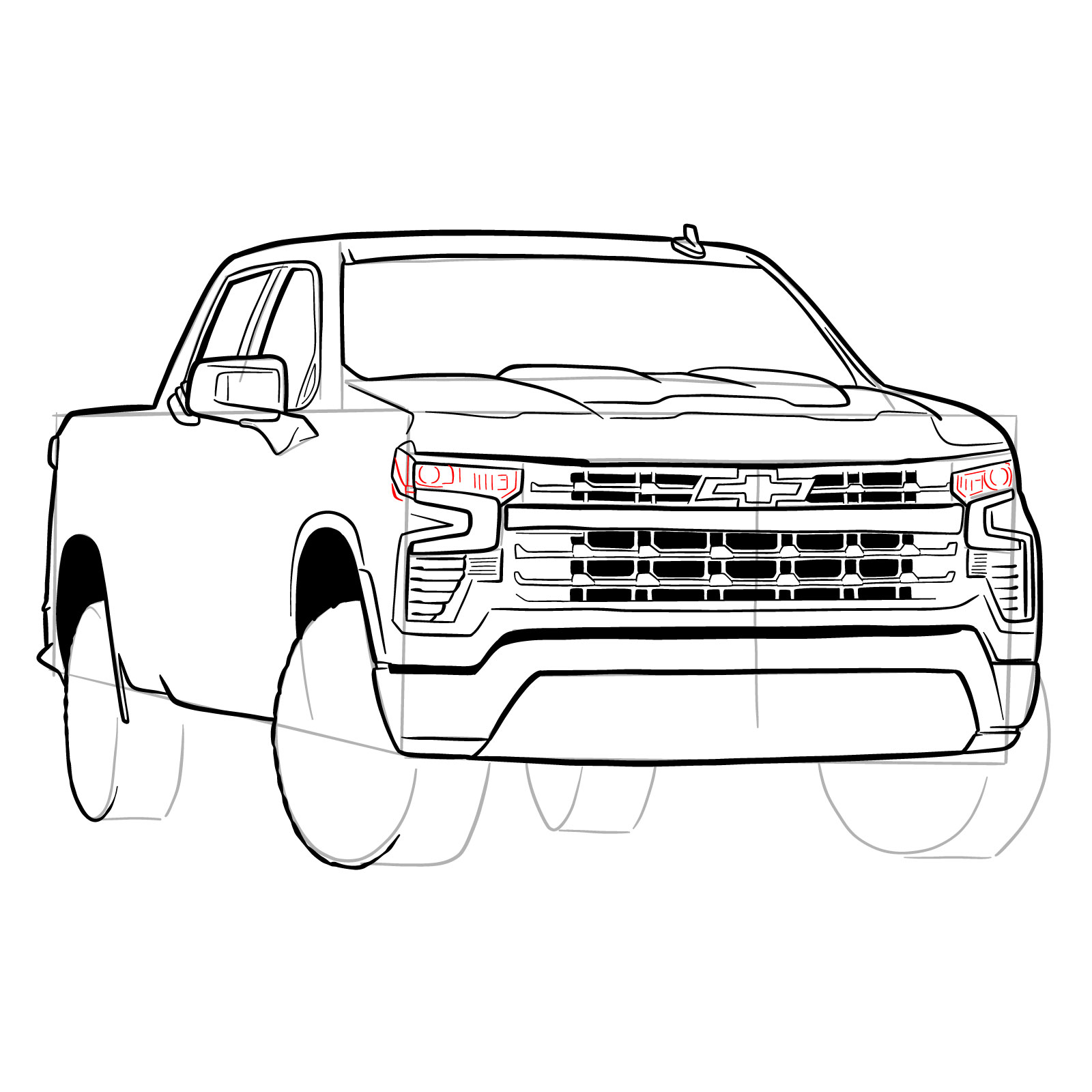 How to draw a 2022 Chevy Silverado - step 33