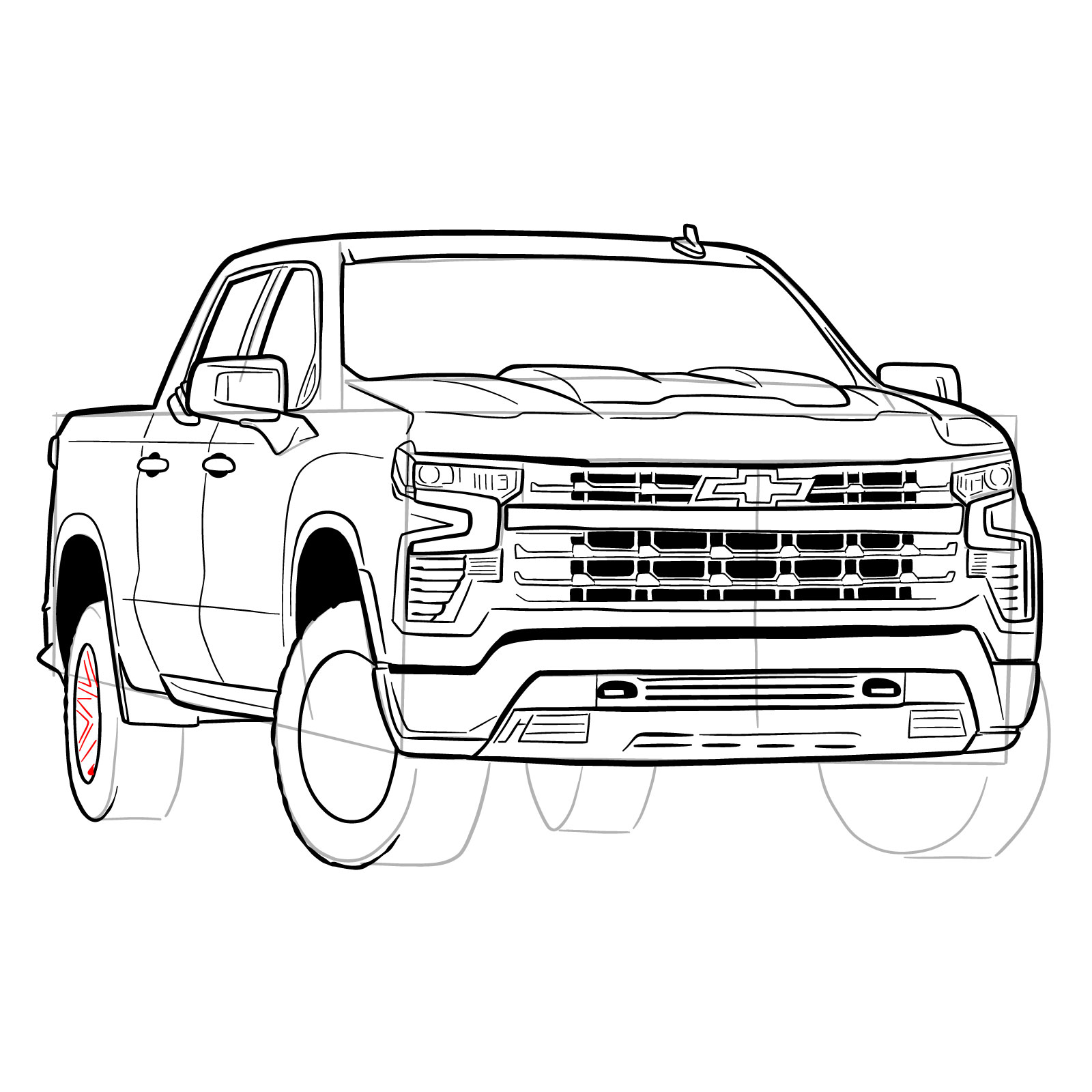 How to draw a 2022 Chevy Silverado - step 41