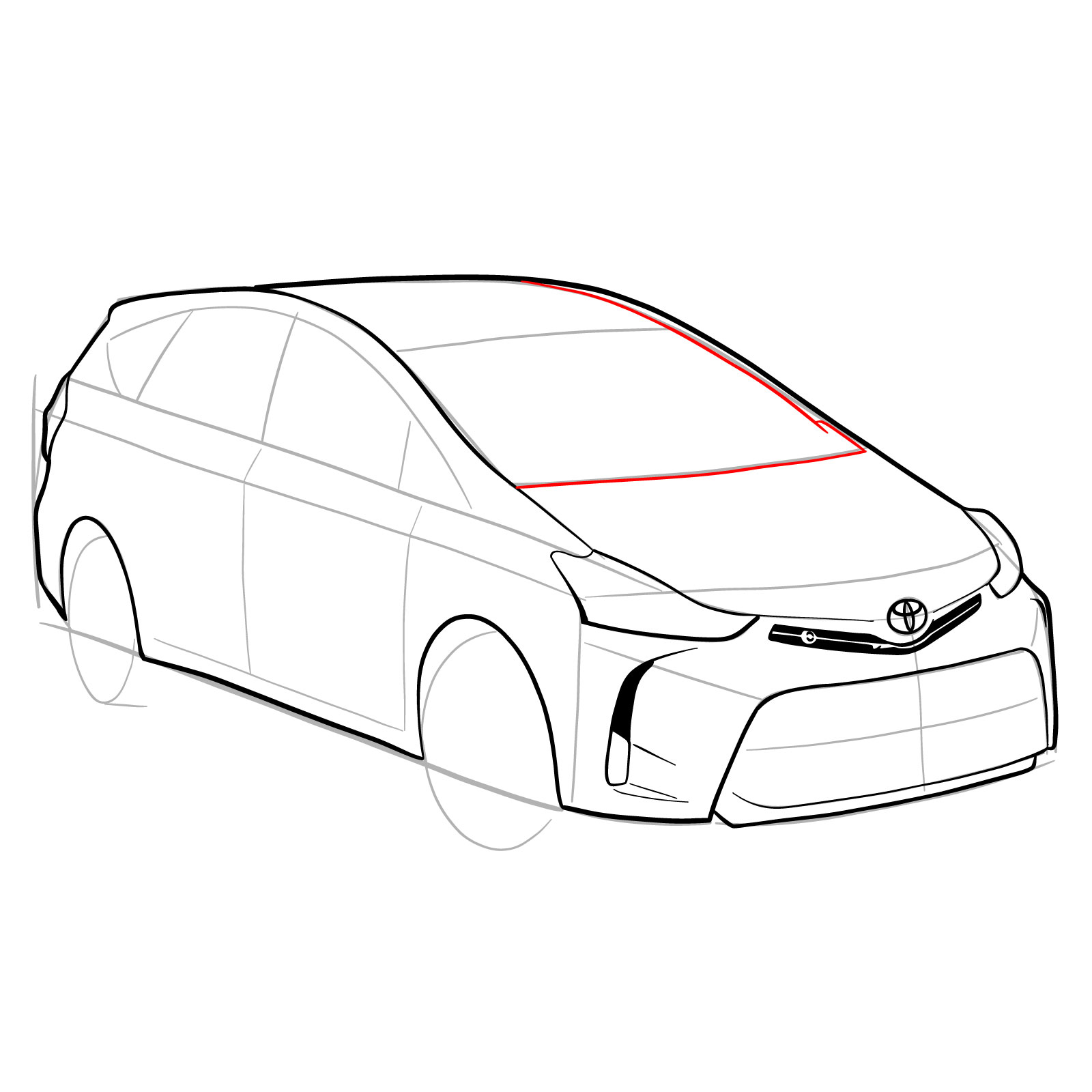 How to draw a 2021 Toyota Prius V - step 18