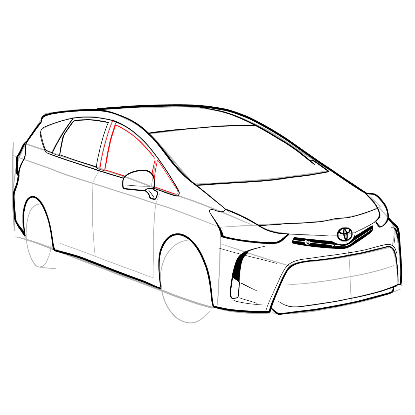 How to draw a 2021 Toyota Prius V - step 23
