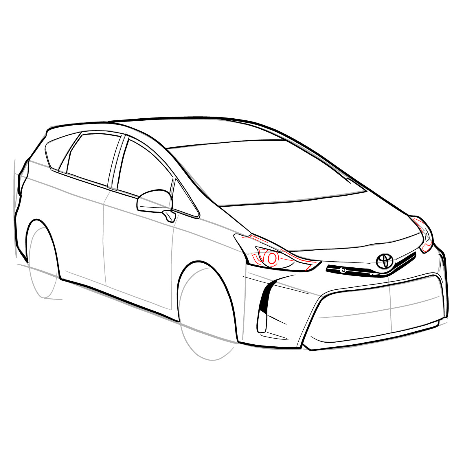 How to draw a 2021 Toyota Prius V - step 25