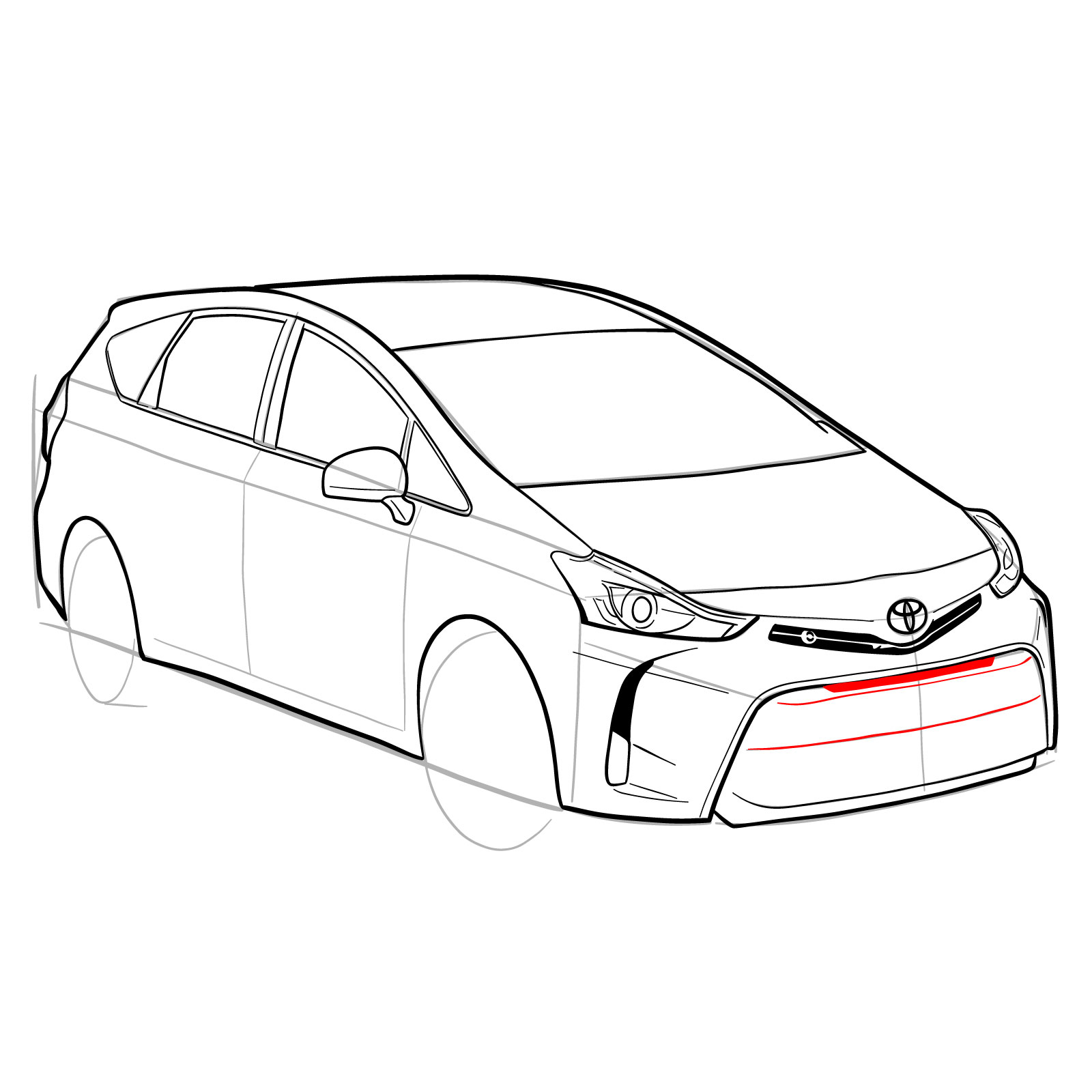 How to draw a 2021 Toyota Prius V - step 26