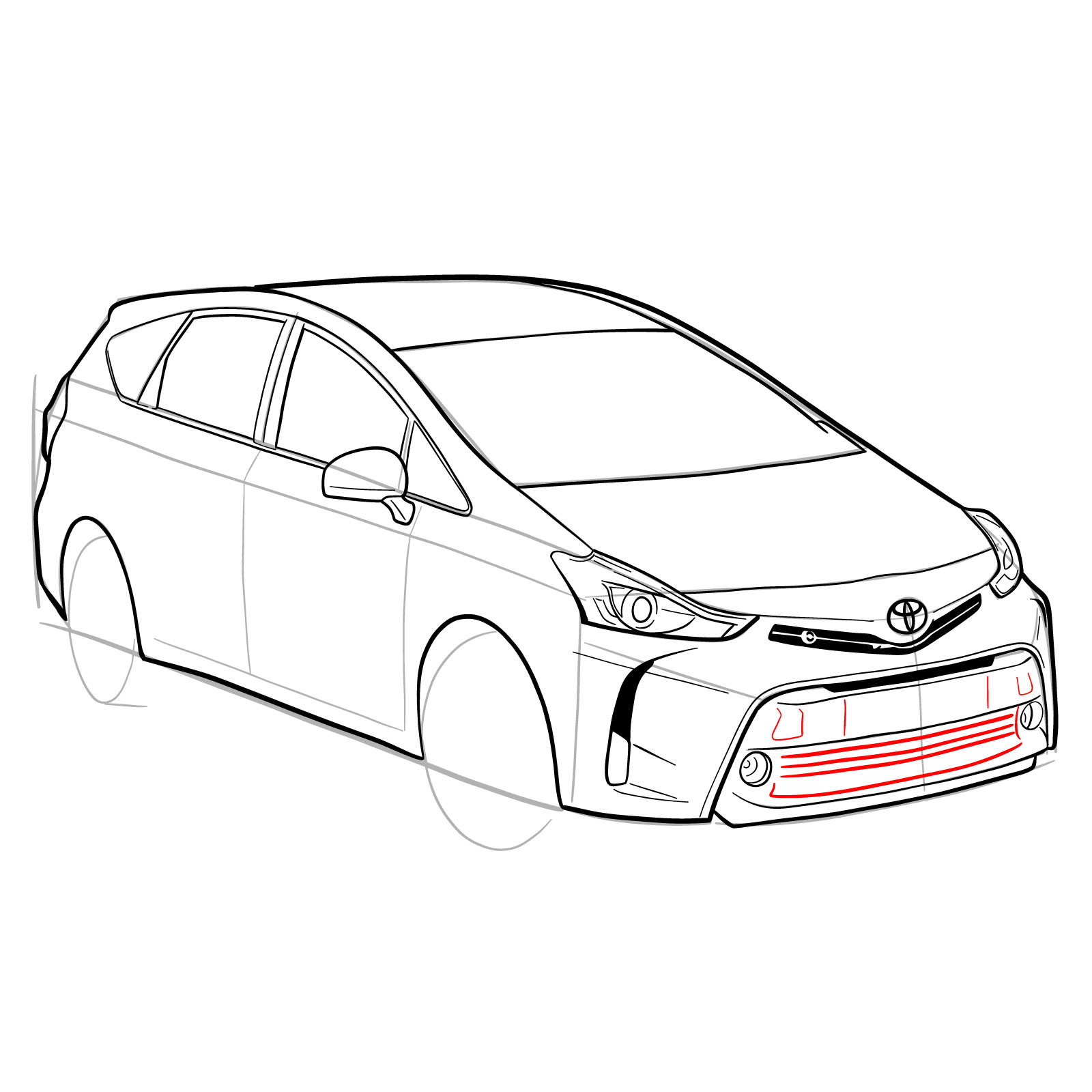 How to draw a 2021 Toyota Prius V - step 28